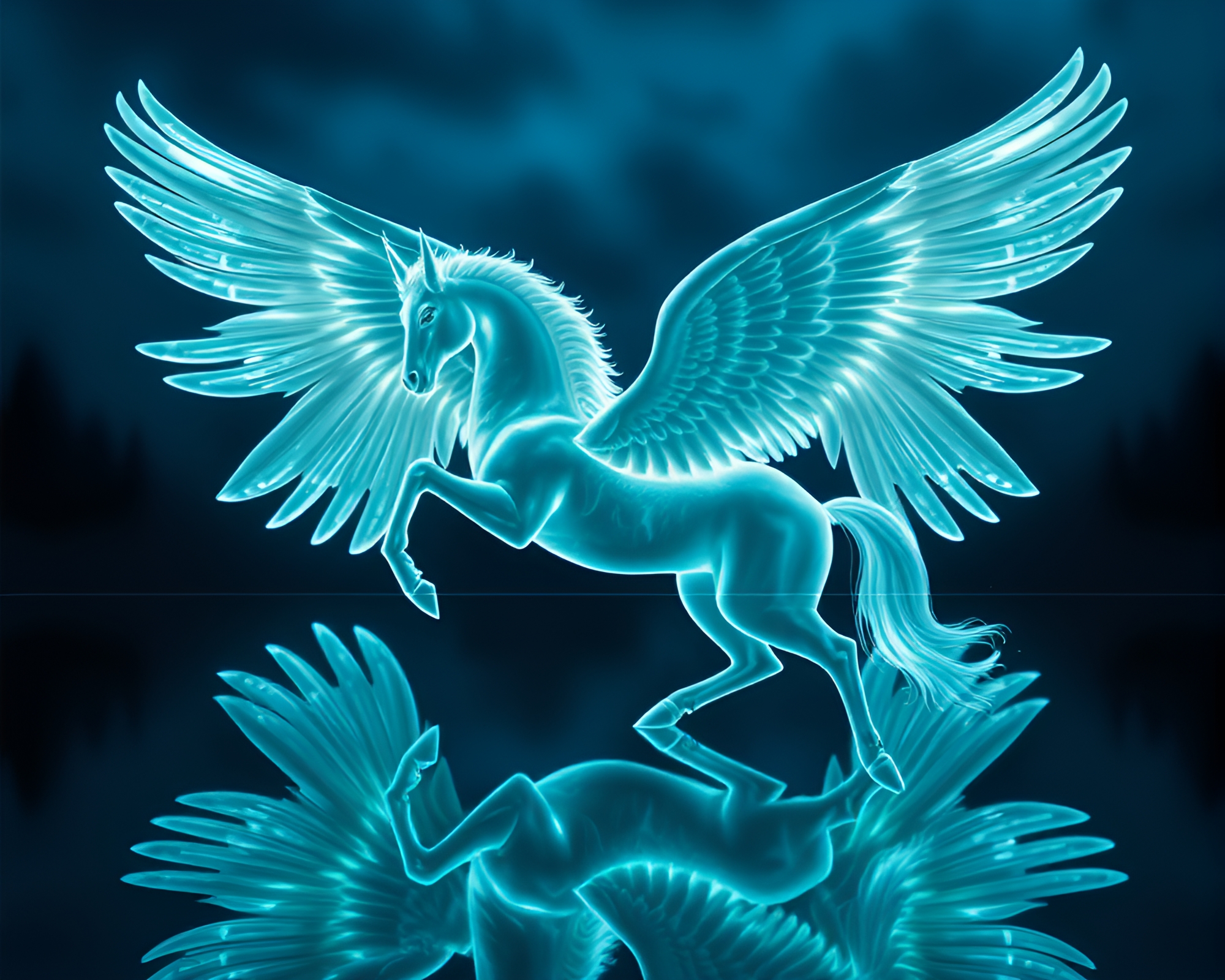 Bioluminescent Pegasus in Mirror Symmetry – free AI stock image