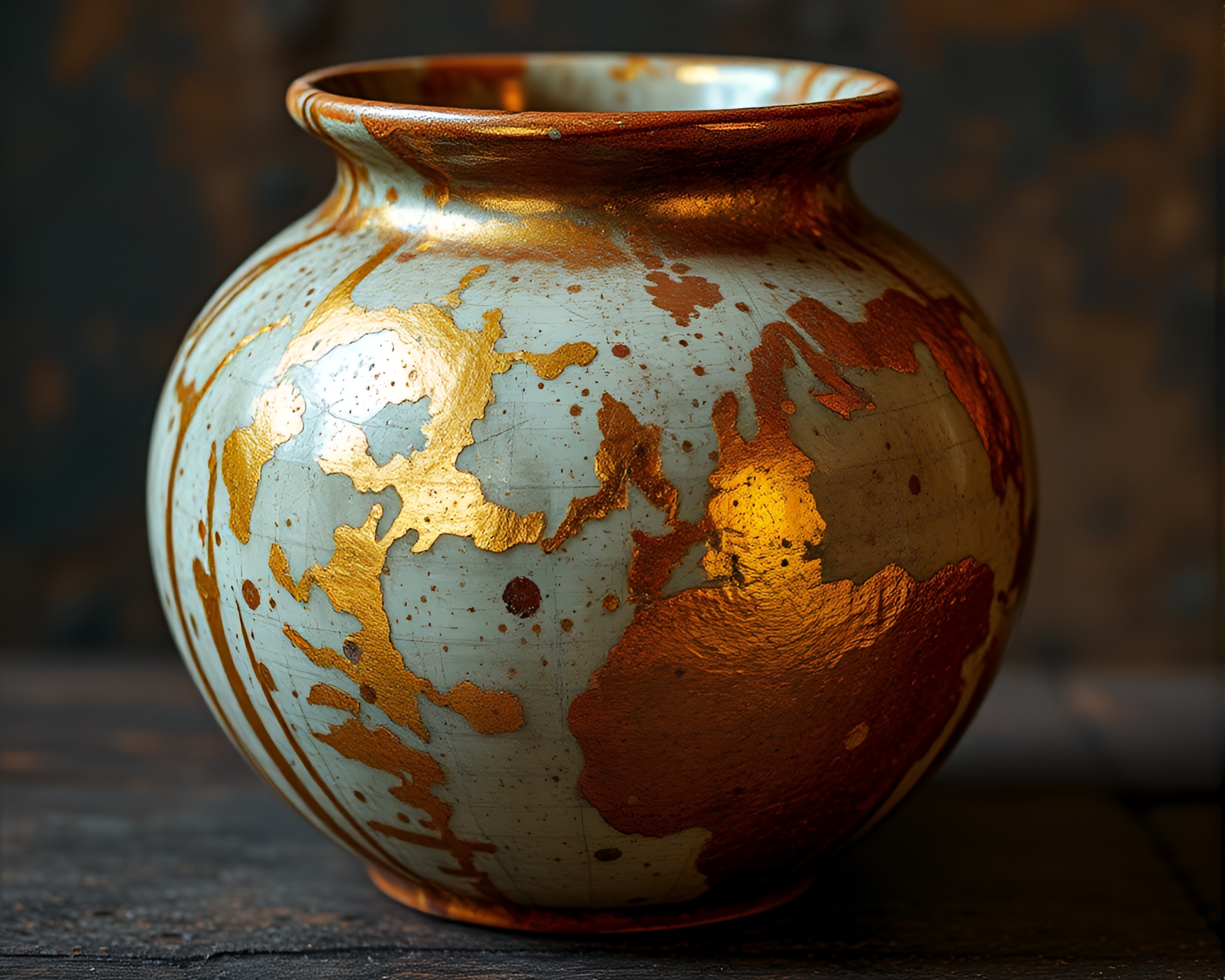 Rustic Pottery in Glitchy Spotlight with Gilded Highlights – free AI stock image