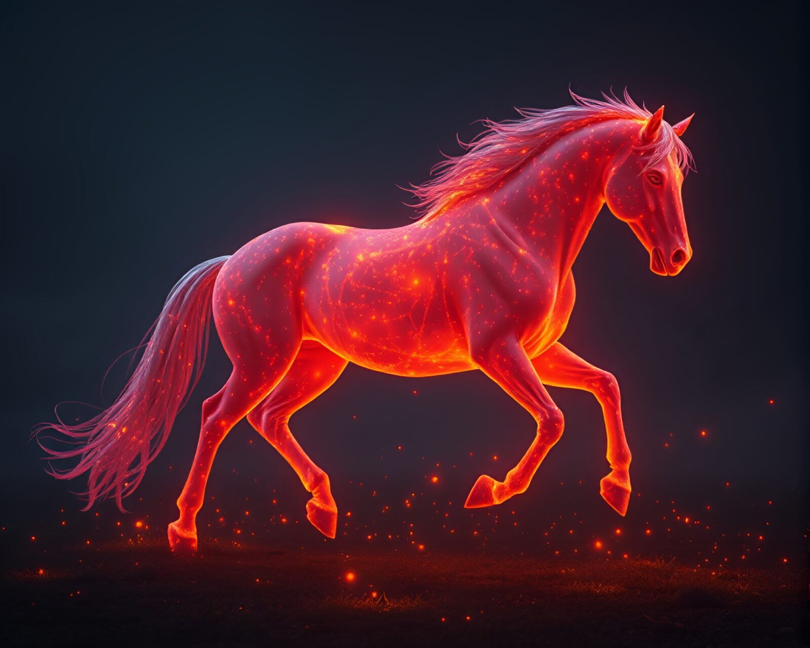 Fantasy scene of majestic horse surrounded by glowing embers