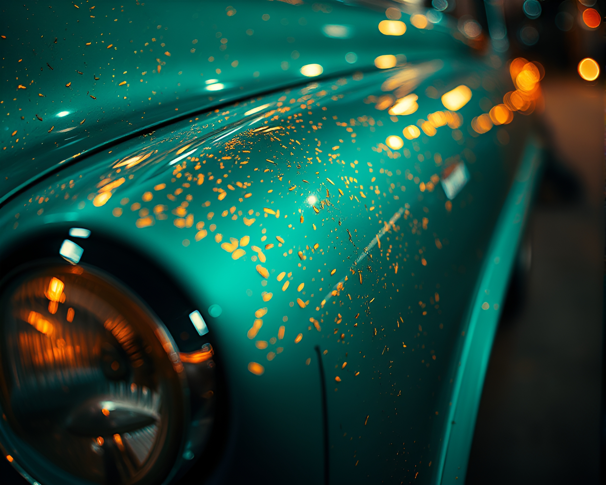 Vintage Car Carnival Lights Composition – free AI stock image