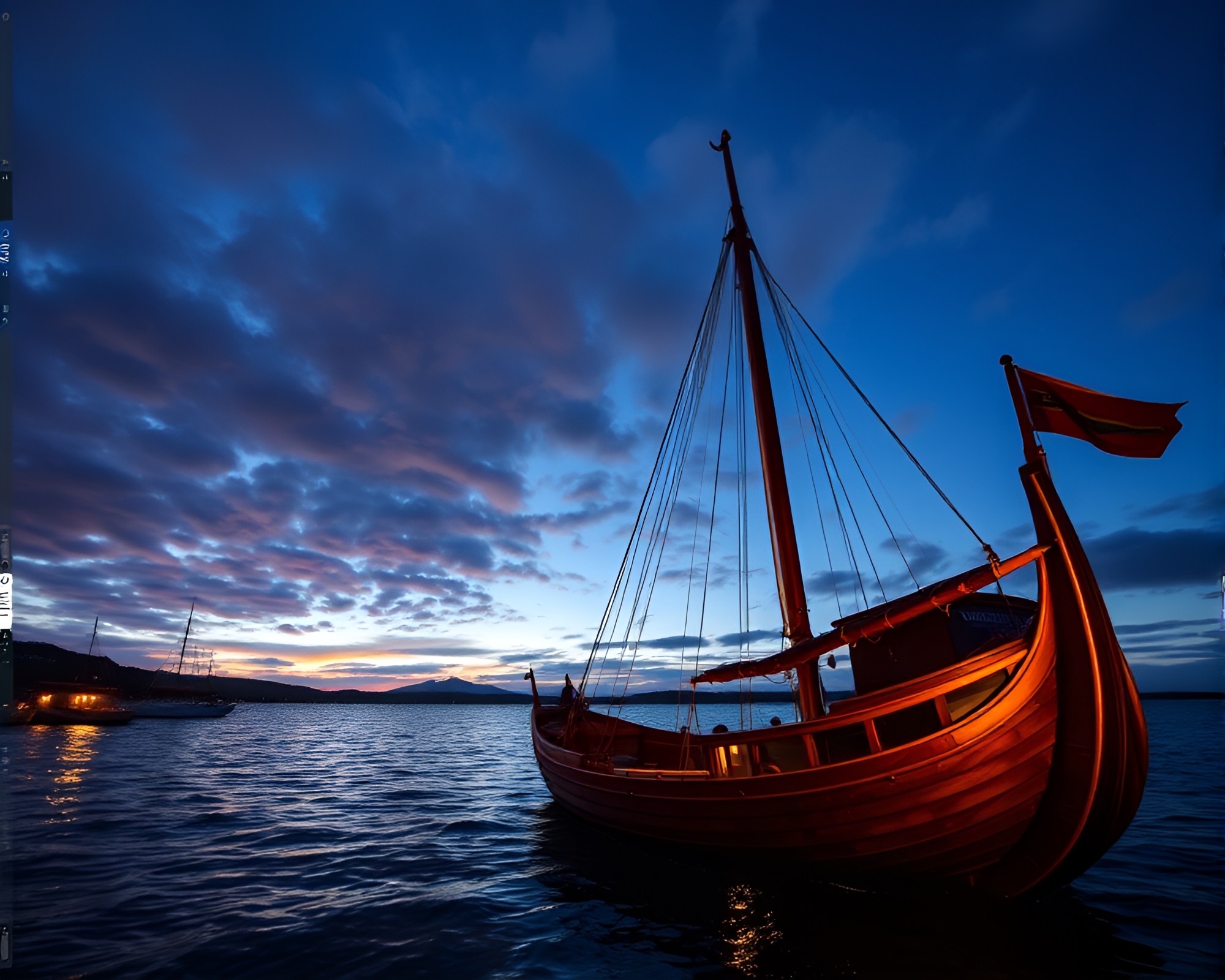 Viking Longship Illuminated by Porchlight in Egg Tempera Style – free AI stock image
