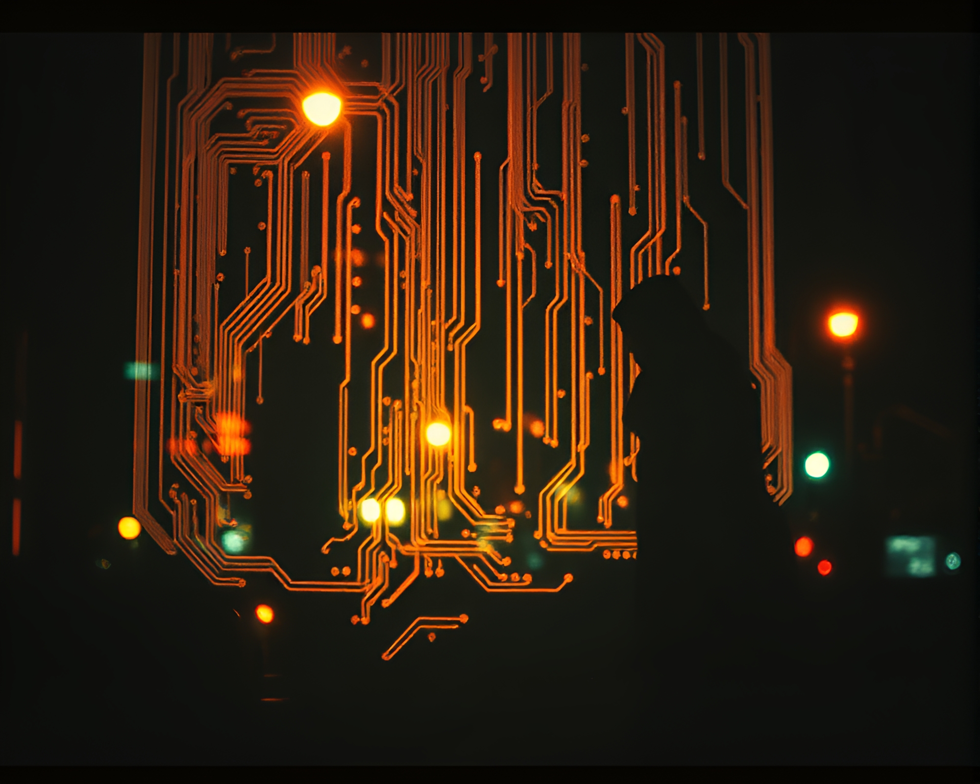 Circuit Board Silhouette: Expired Film Study – free AI stock image