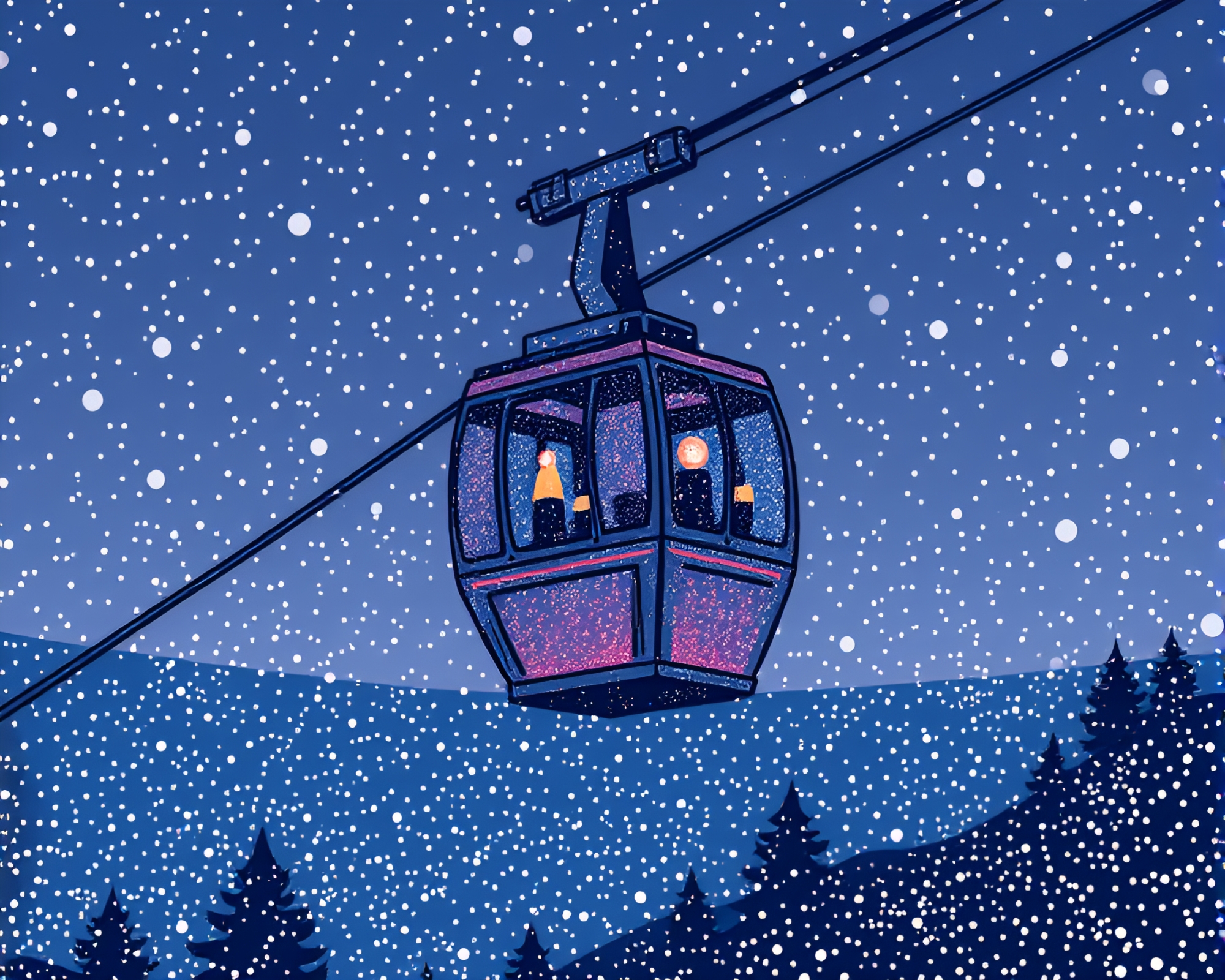 Gondola Lift Through Pointillist Toon Shading – free AI stock image