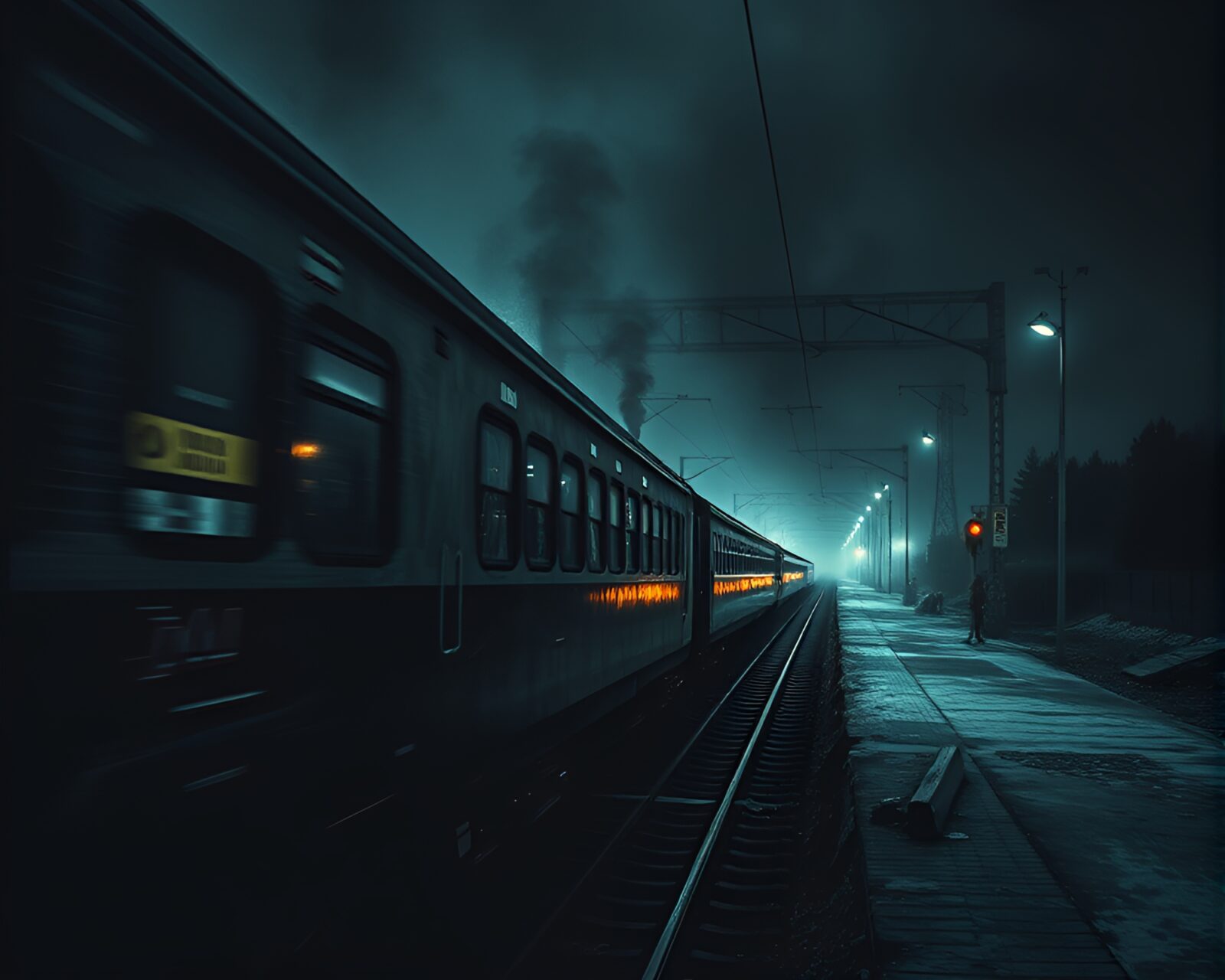Torn edges train in desaturated action painting style