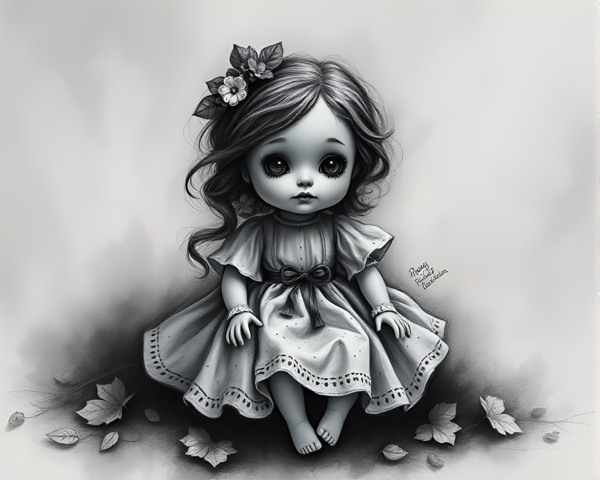 Fantastical Porcelain Doll Among Leaf Litter and Smoky Haze – free AI stock image