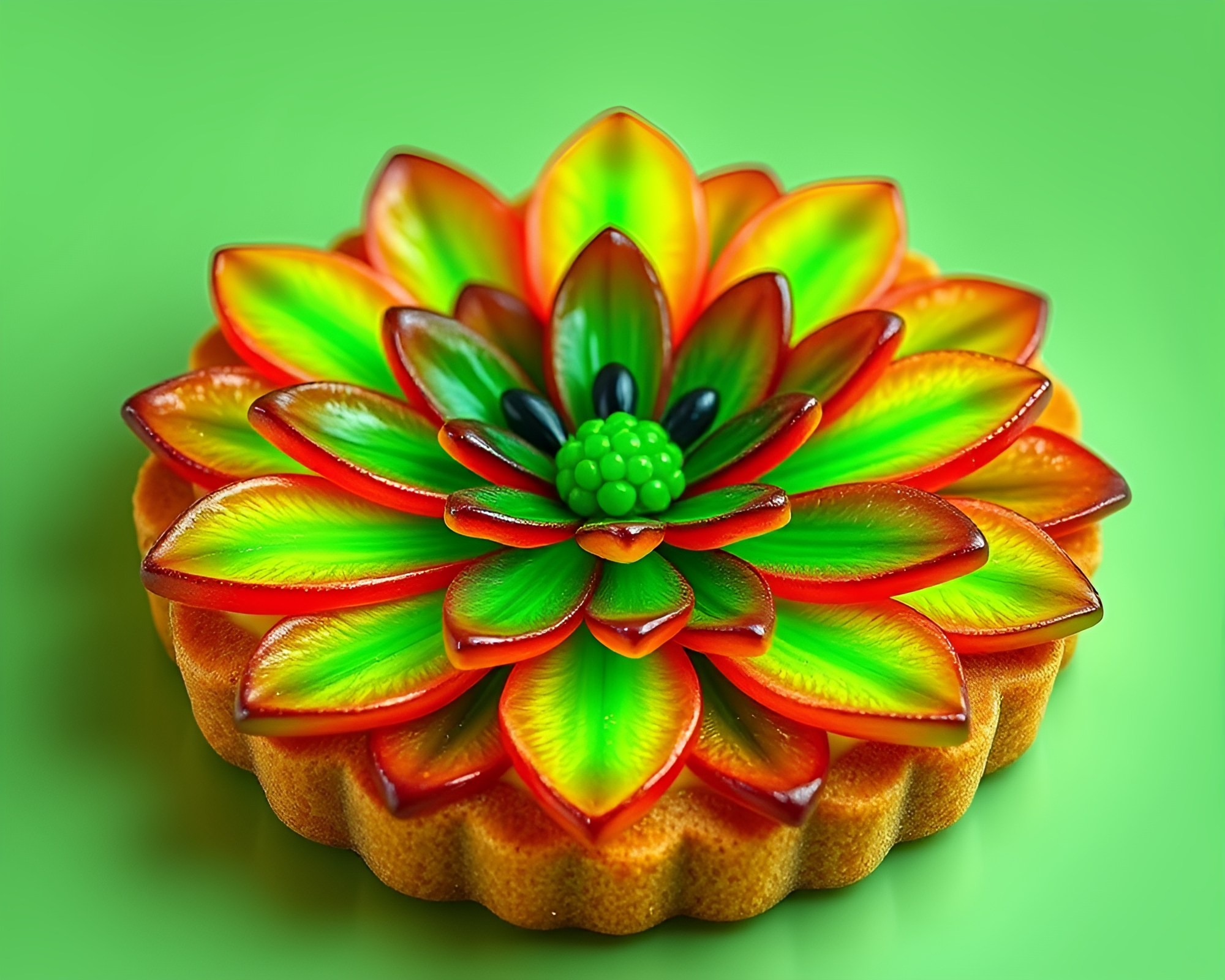 Stereoscopic Fruit Tart with Emerald Petal Compositions – free AI stock image