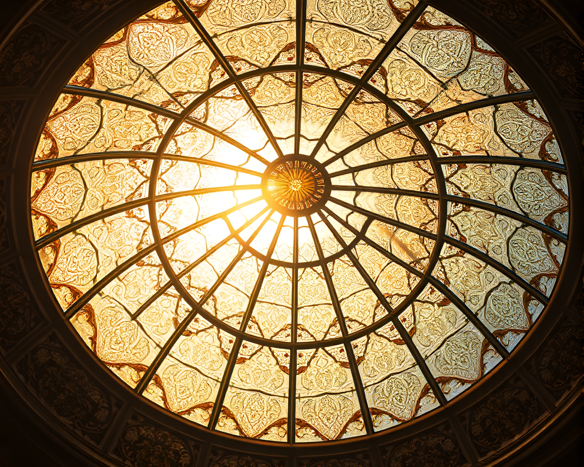 Gilded Stained Glass Dome in Soft Focus Light – free AI stock image