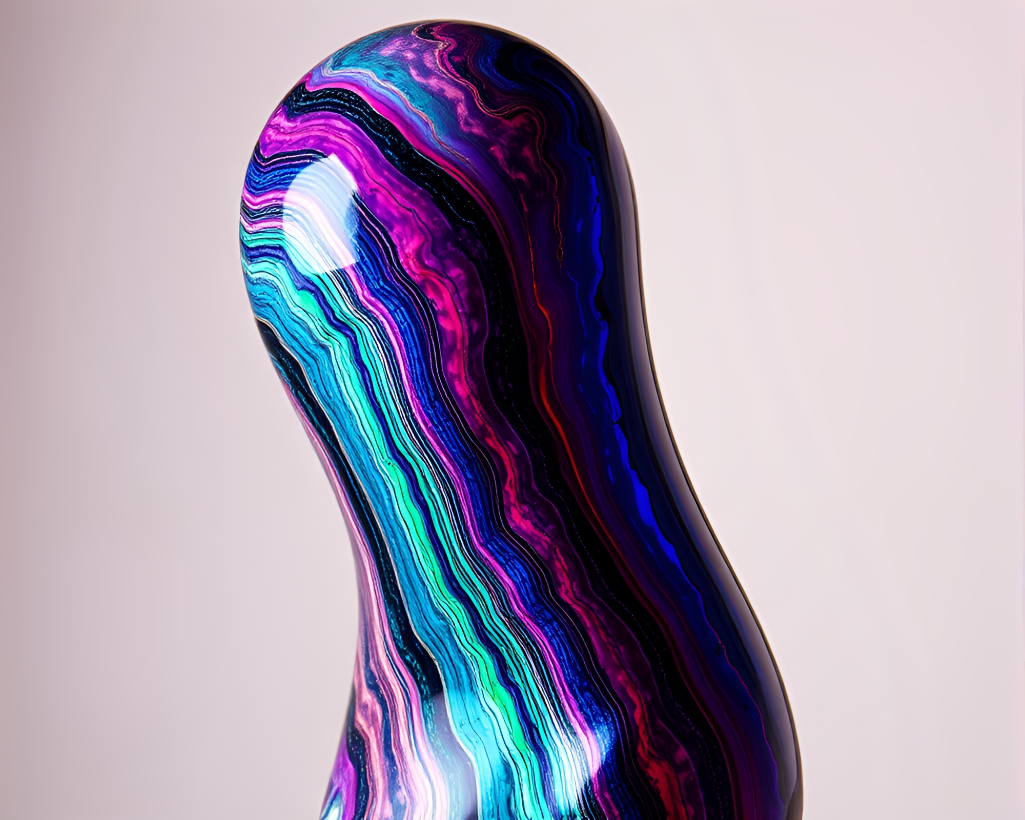 Neon Marble Sculpture with Holographic Wood Grain Composition – free AI stock image