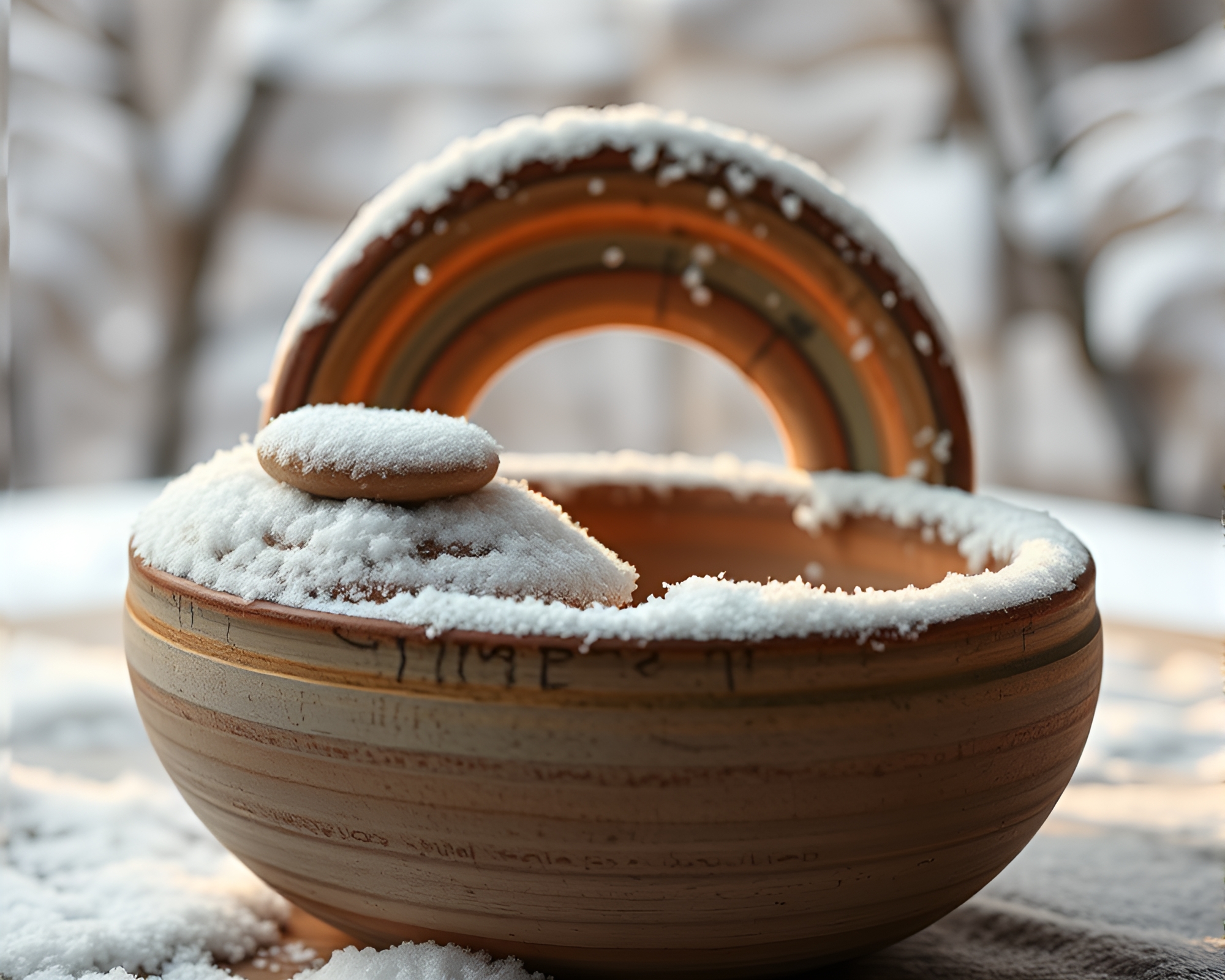 Snow-Kissed Dystopian Pottery Circles – free AI stock image