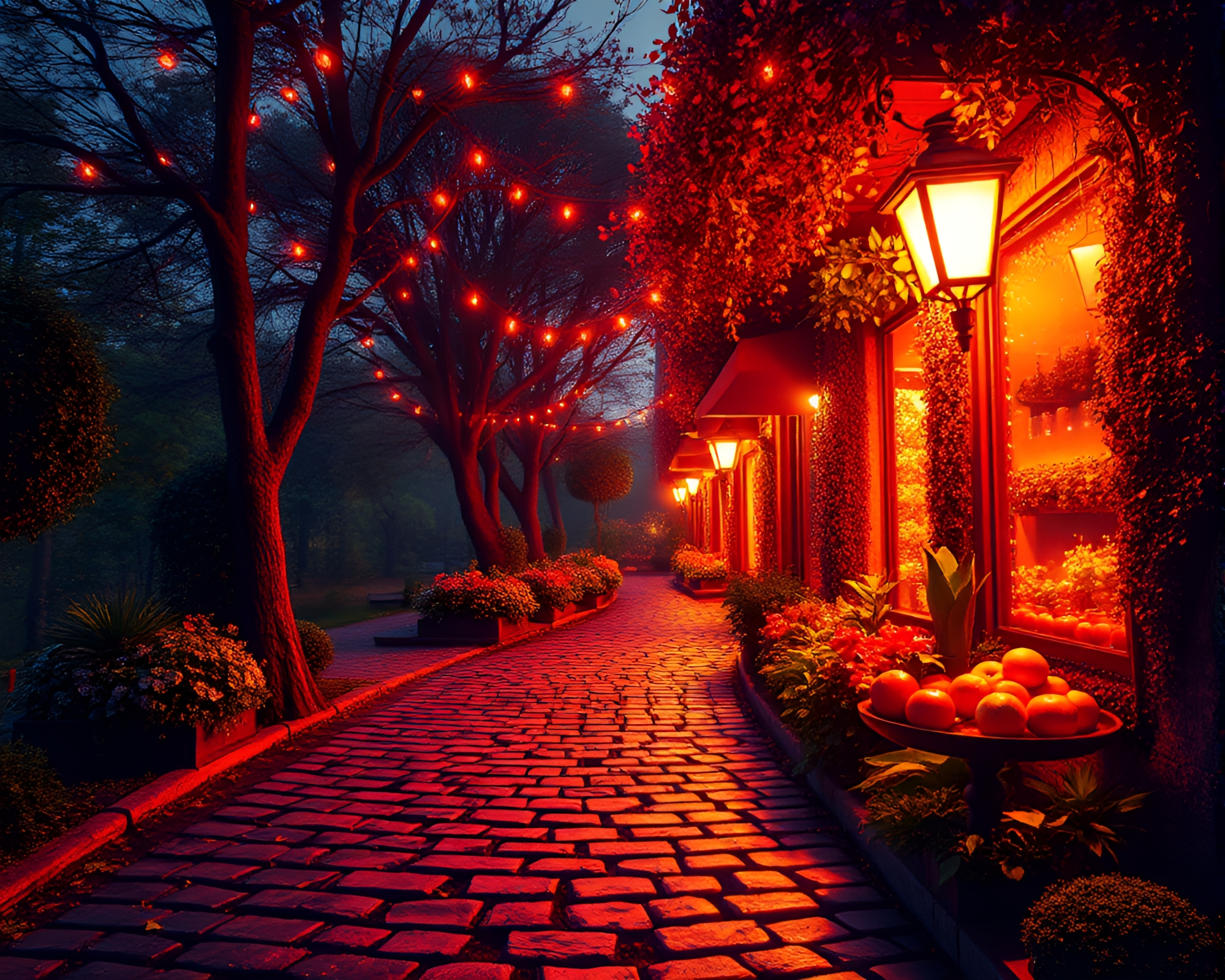 Glitch Art Cobblestone Path Opera-House Glow Fruit Tart – free AI stock image