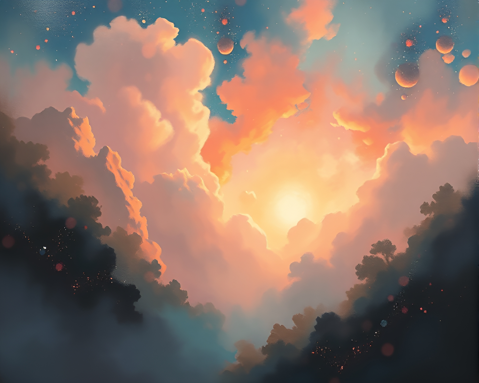 Surreal Parallel Universe: Impressionist Peachy Glow Painting – free AI stock image