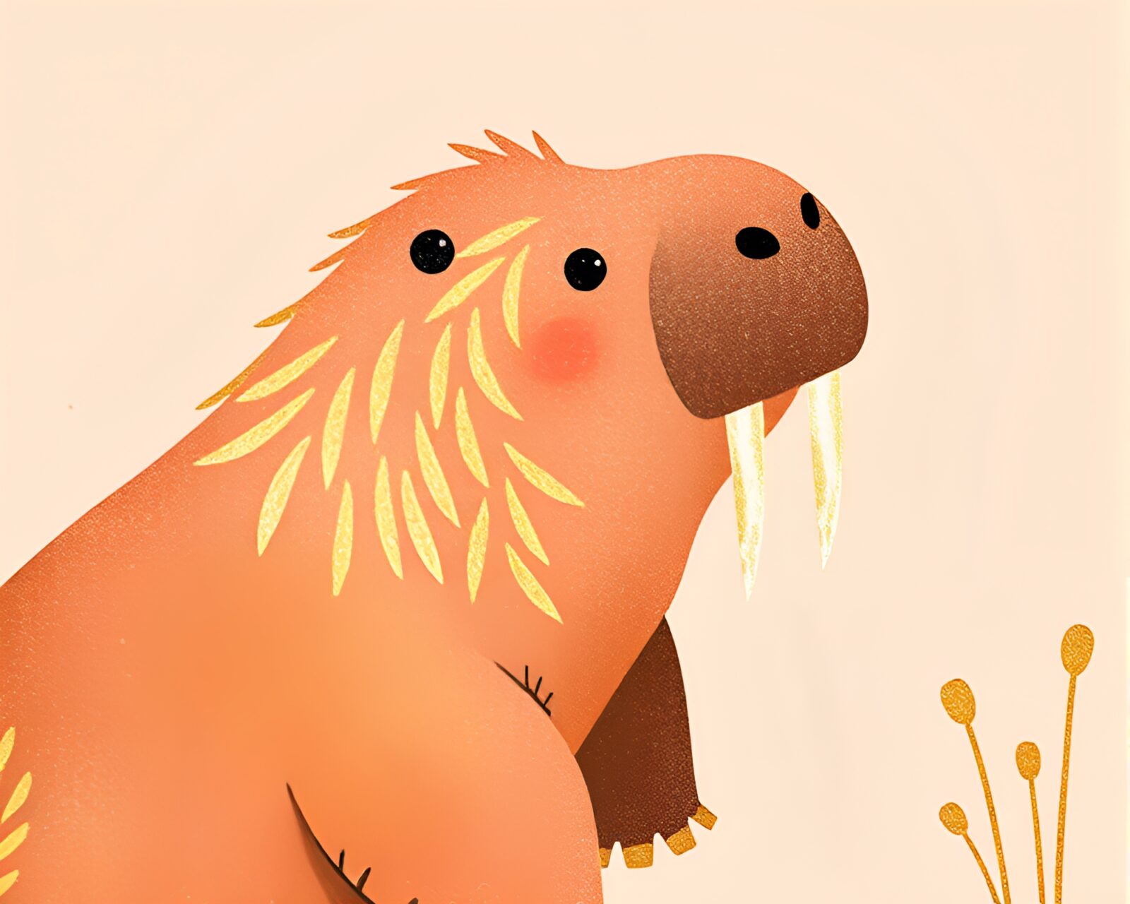 Whimsical walrus with gilded highlights in rose gold palette