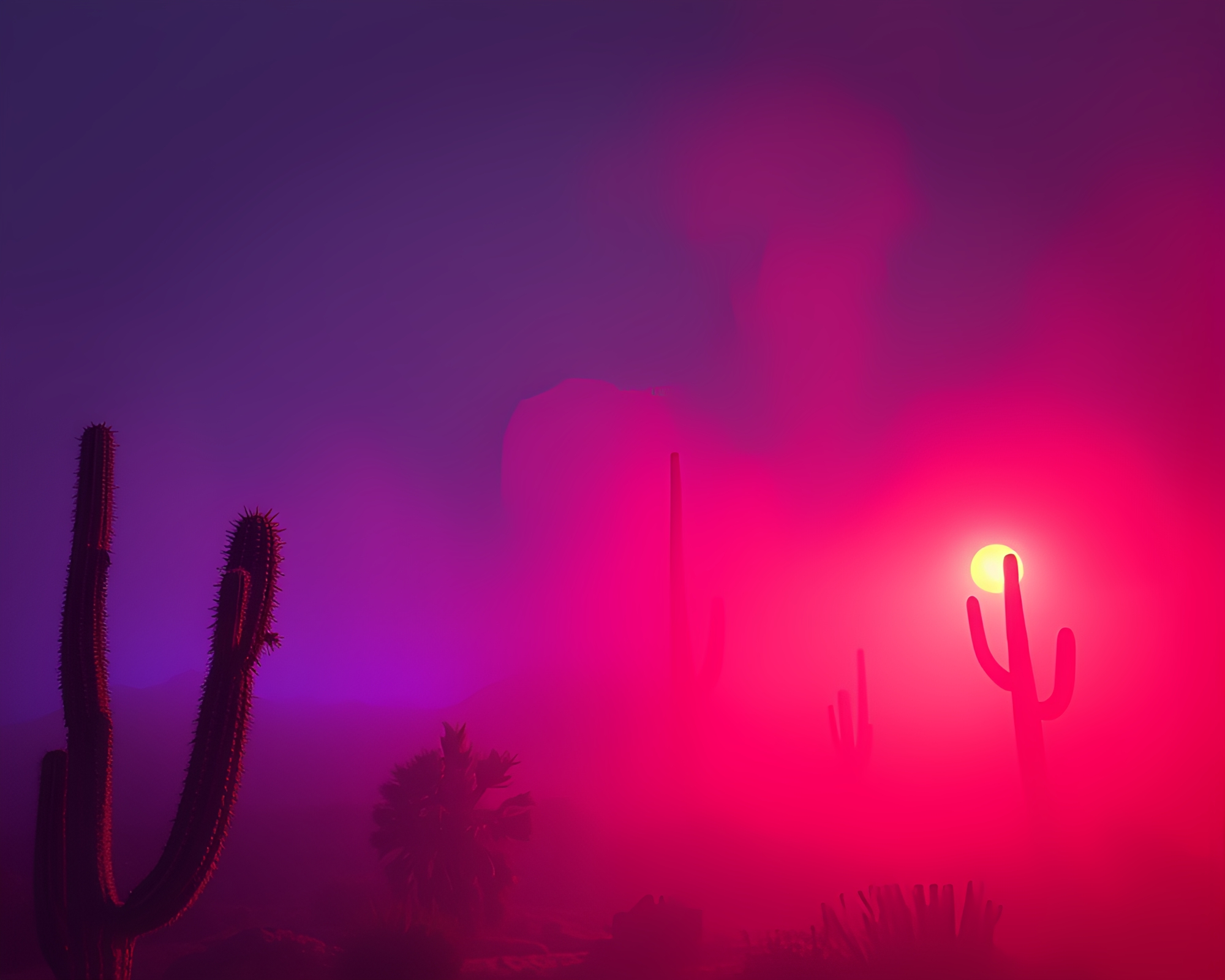Surreal Cactus Landscape with Holographic Vibe – free AI stock image