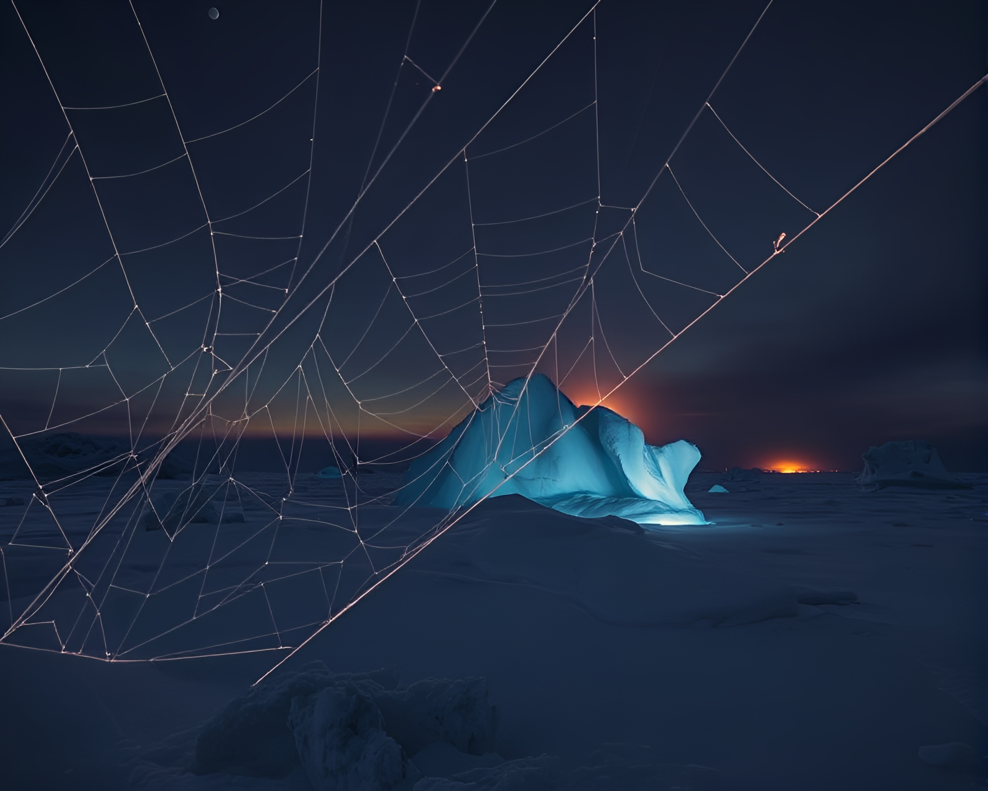 Arctic Iceberg in Thermal Imaging with Cobweb Strands – free AI stock image