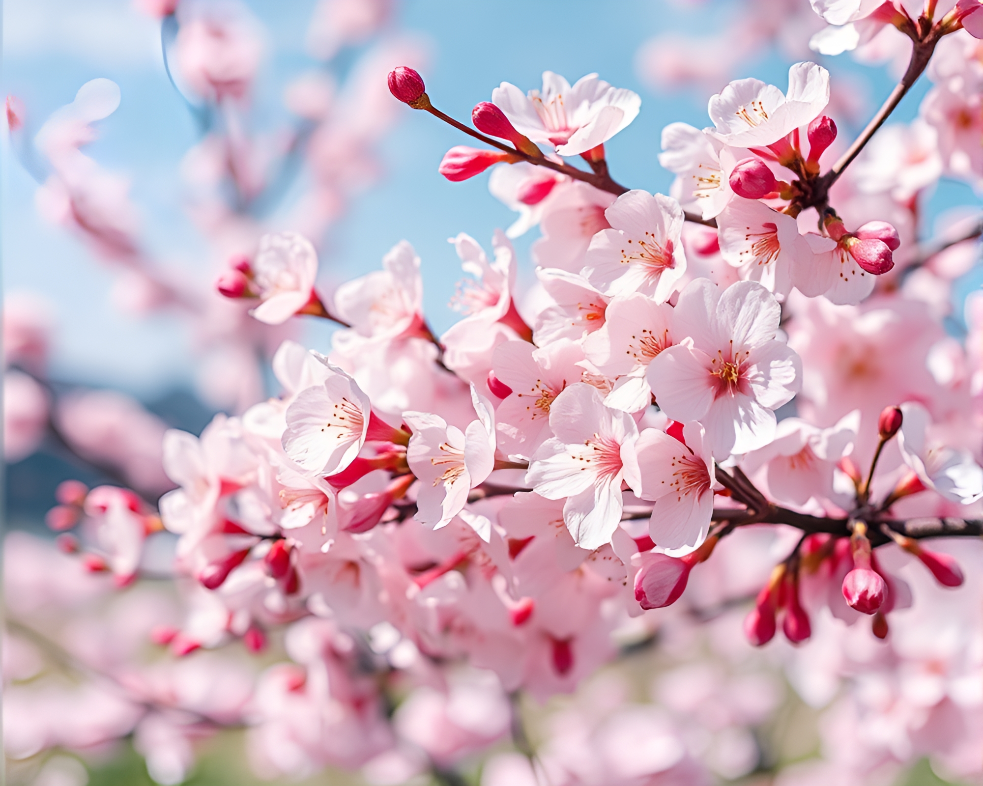 Cherry Blossom Tree Digital Bloom Close-Up Art – free AI stock image