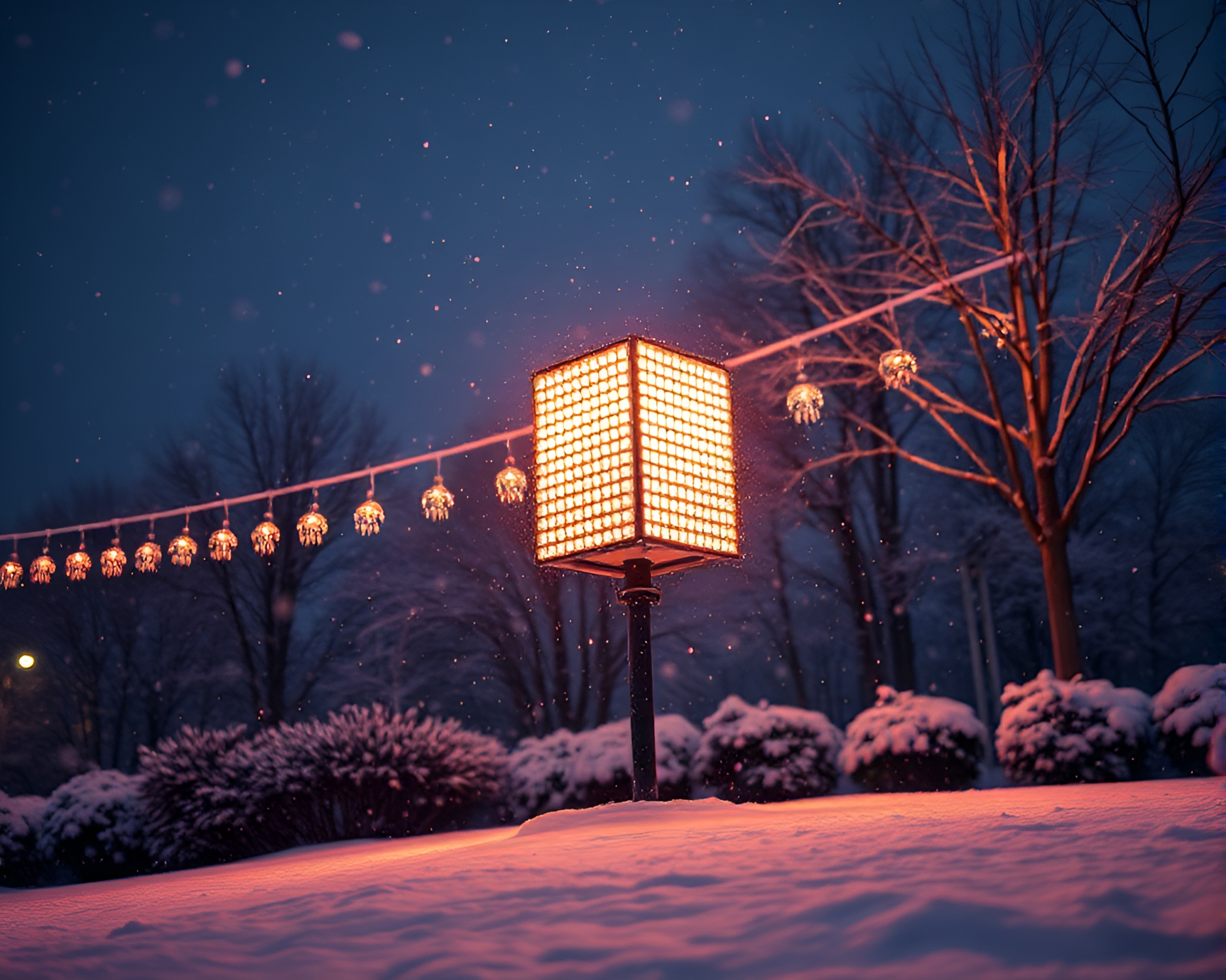 LED Snowflake Formation Sparkling in Winter Night – free AI stock image