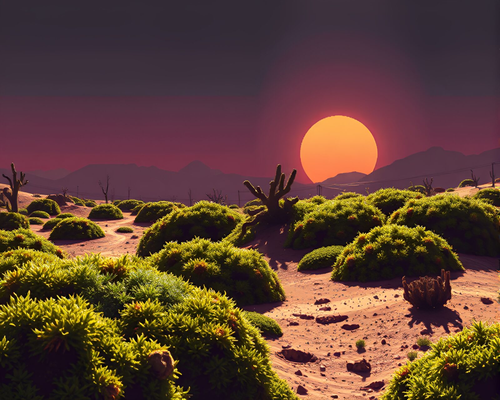 Retro pixel art of vibrant green moss oasis in desert