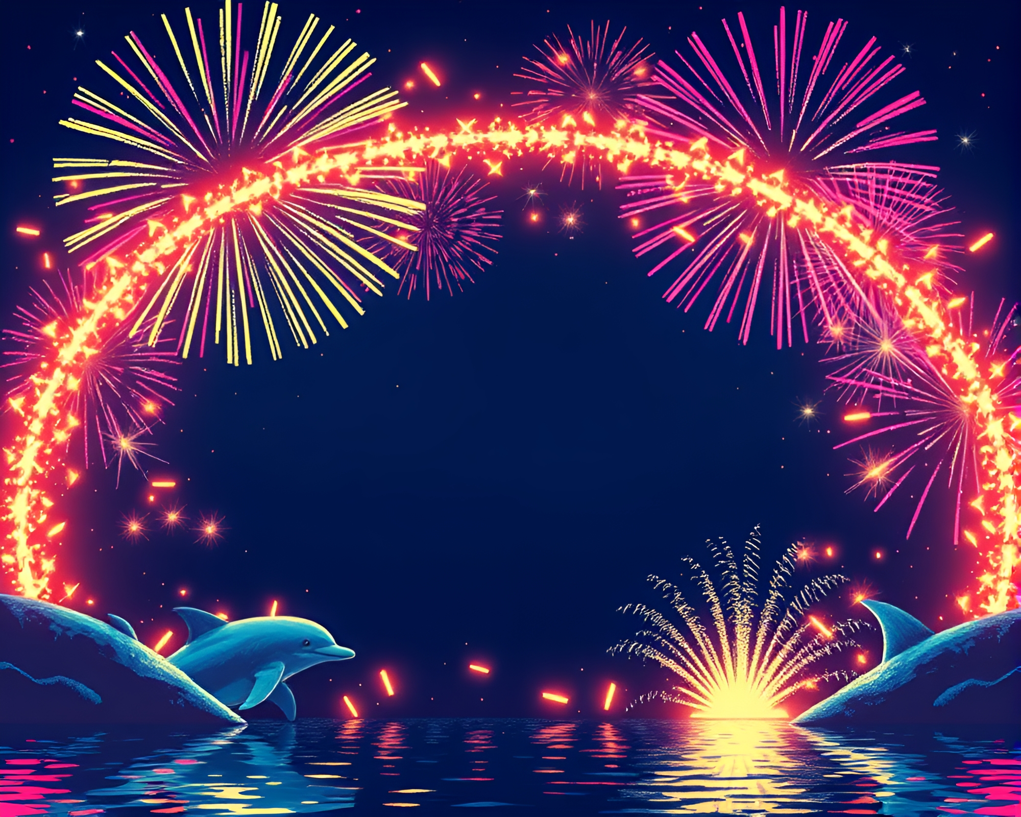 Enchanting Dolphin Festival in 8-Bit Frame – free AI stock image