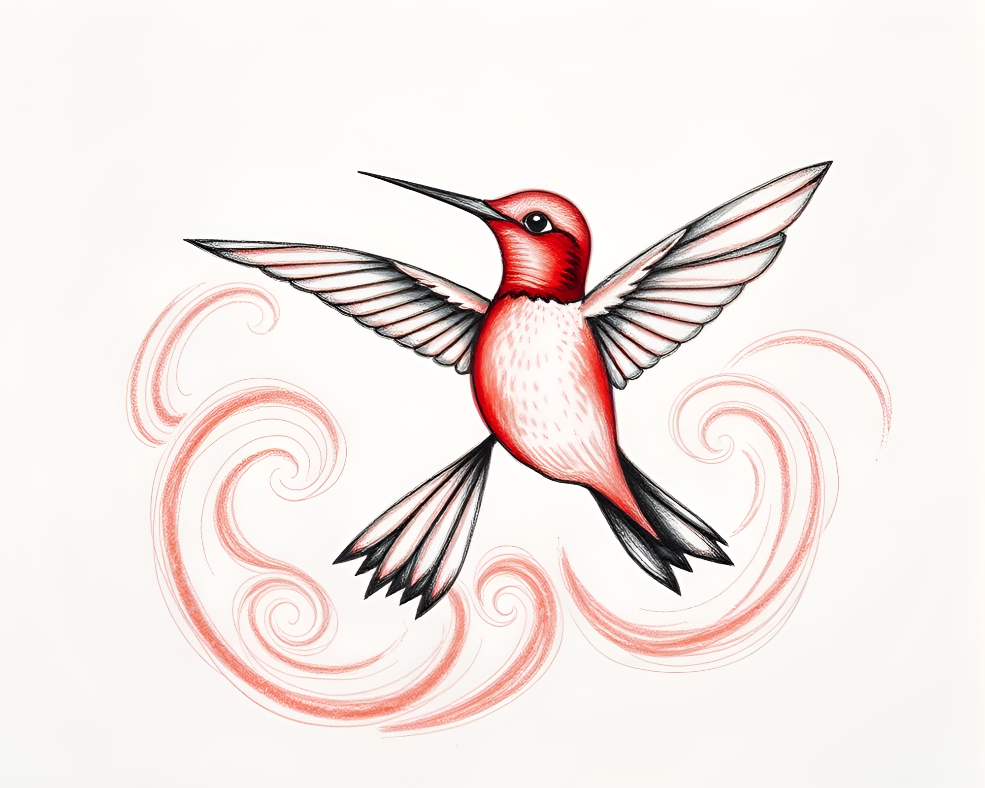 Elegant Sand Swirl with Monochrome Red Hummingbird Drawing – free AI stock image