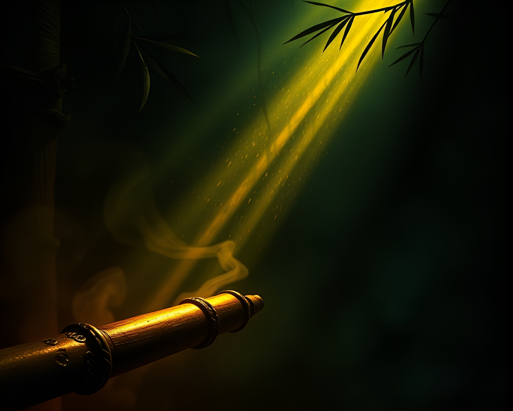 Bamboo Flute in Torchlit Dungeon with Gilded Highlights – free AI stock image