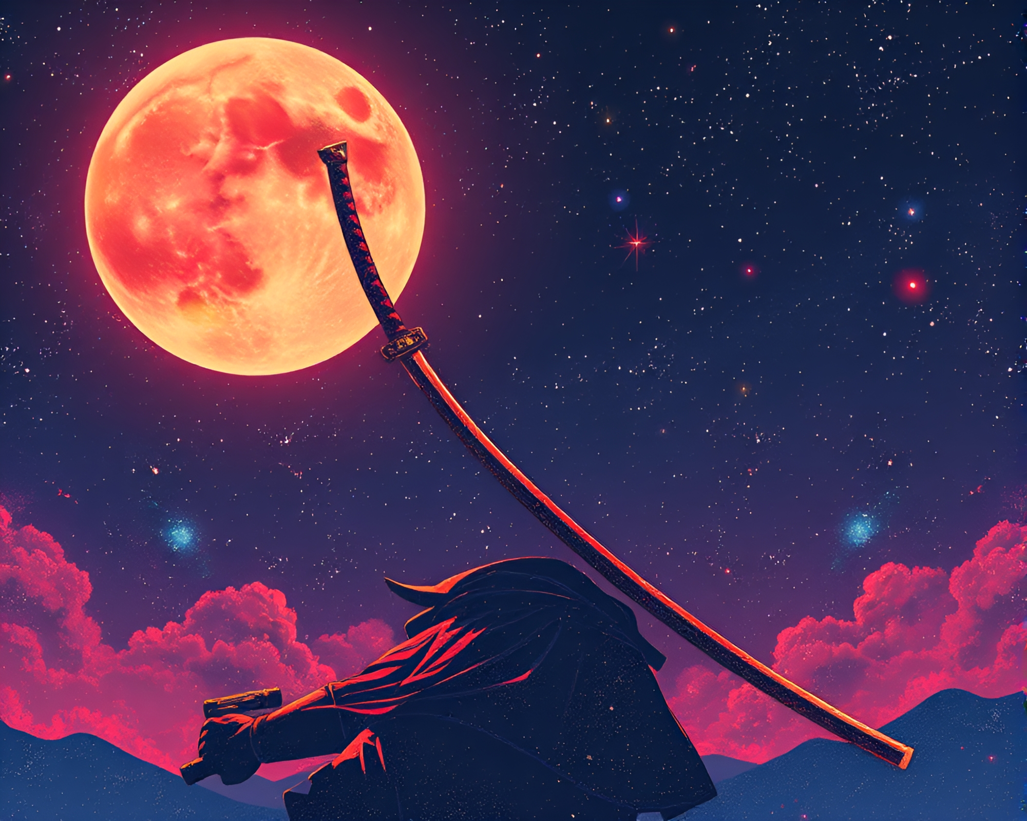 Enchanting Samurai Warrior Under Starlit Sky – free AI stock image
