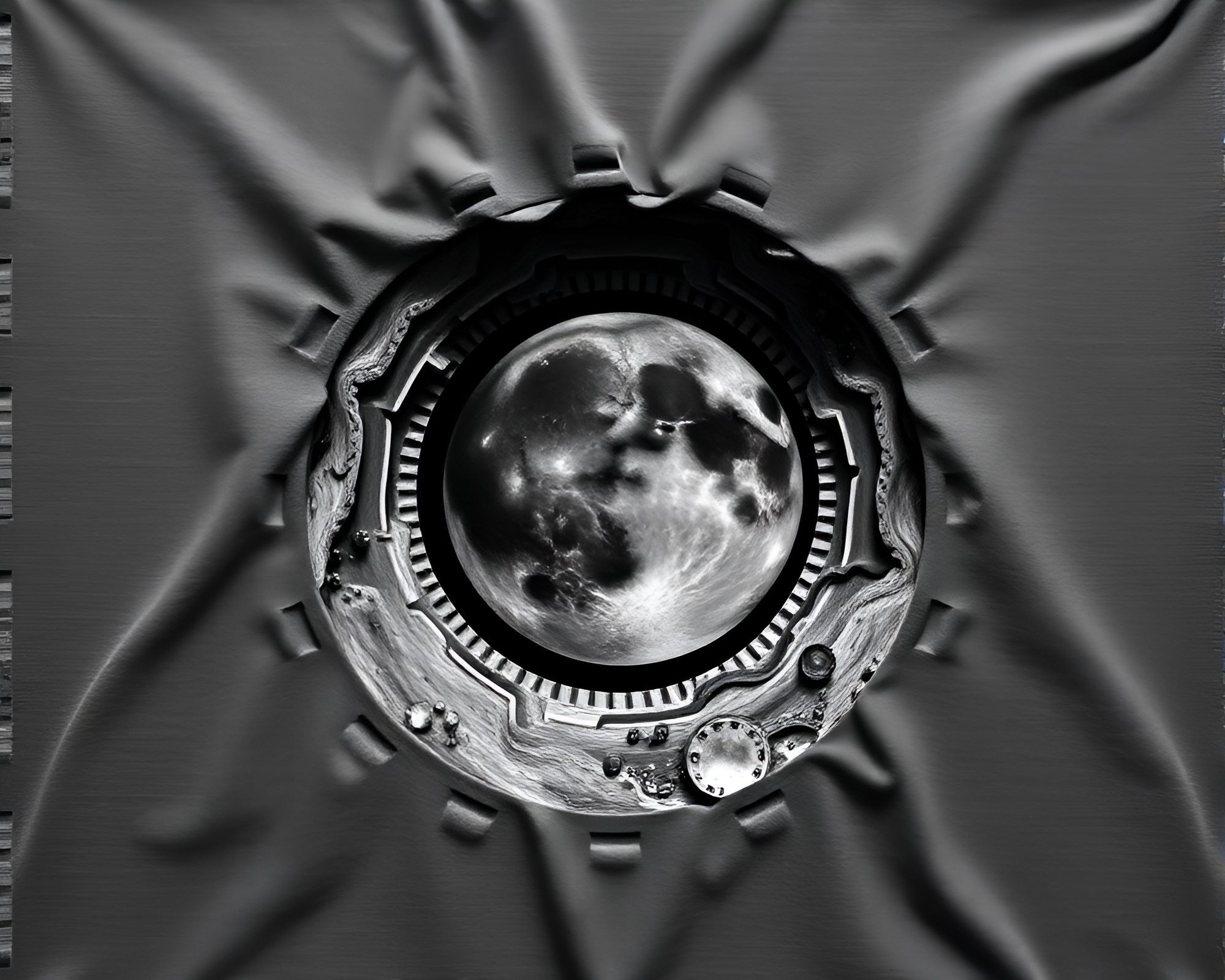 Wormhole Generator: Lunar Cloth Simulation – free AI stock image