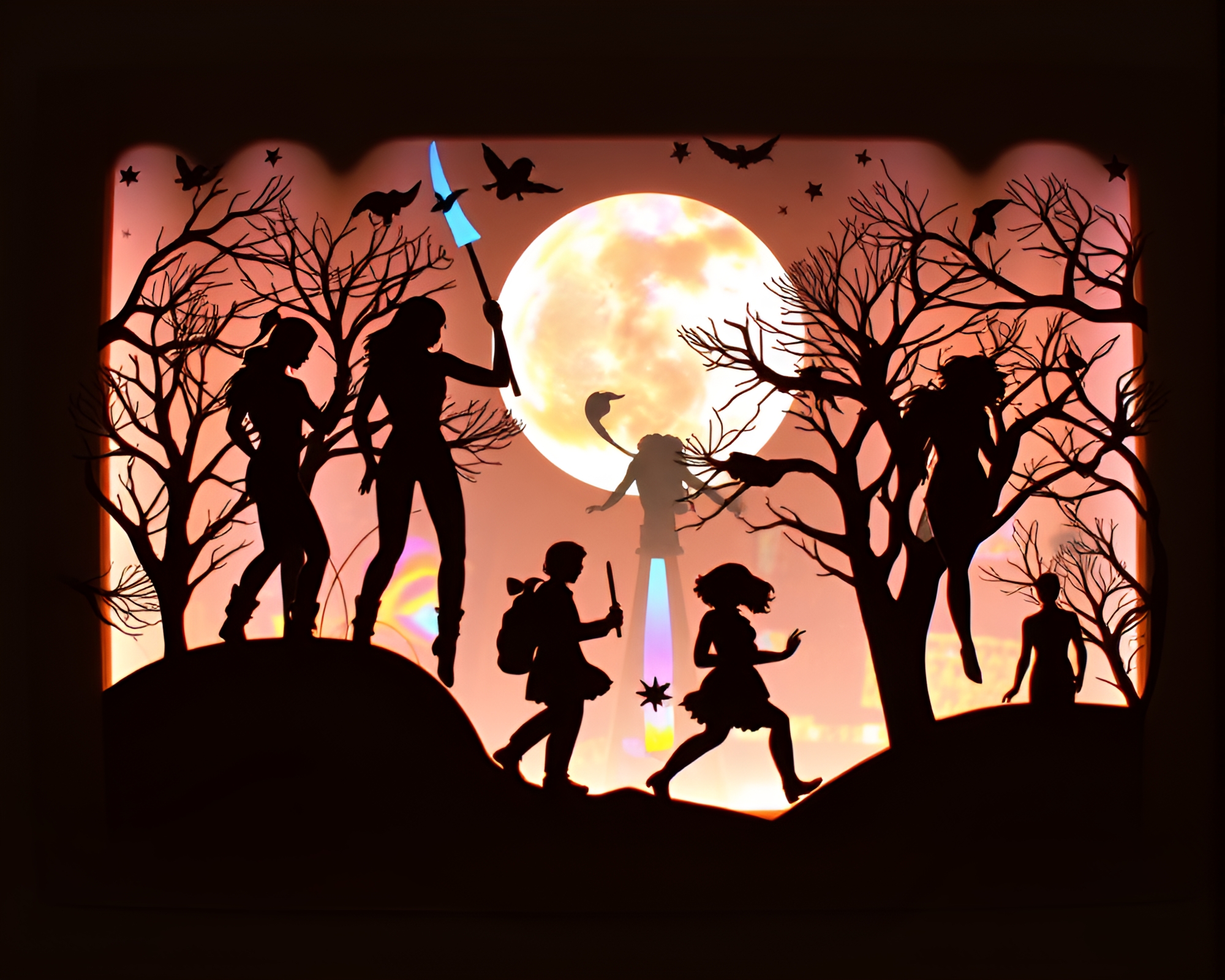 Holographic Silhouette Collage Display – free AI stock image