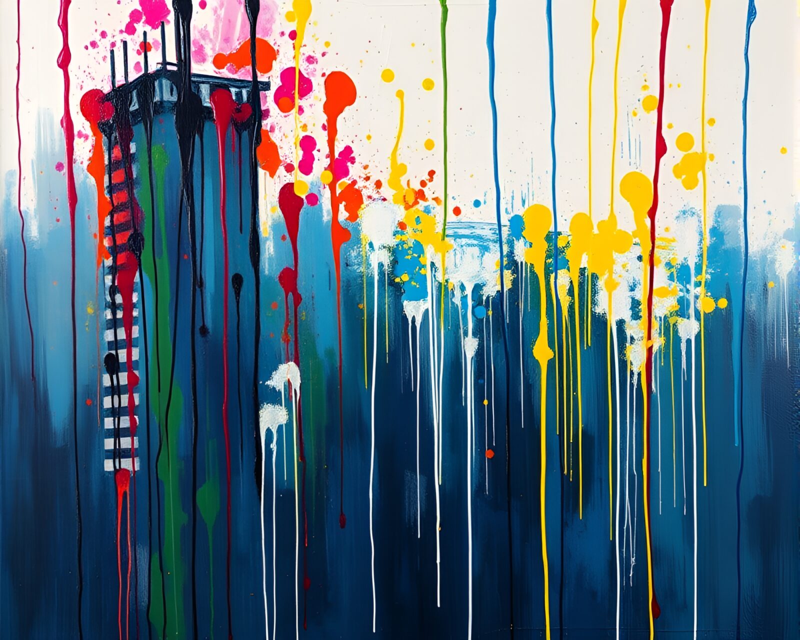 Fantastical tower covered in vibrant, dripping spray paint art