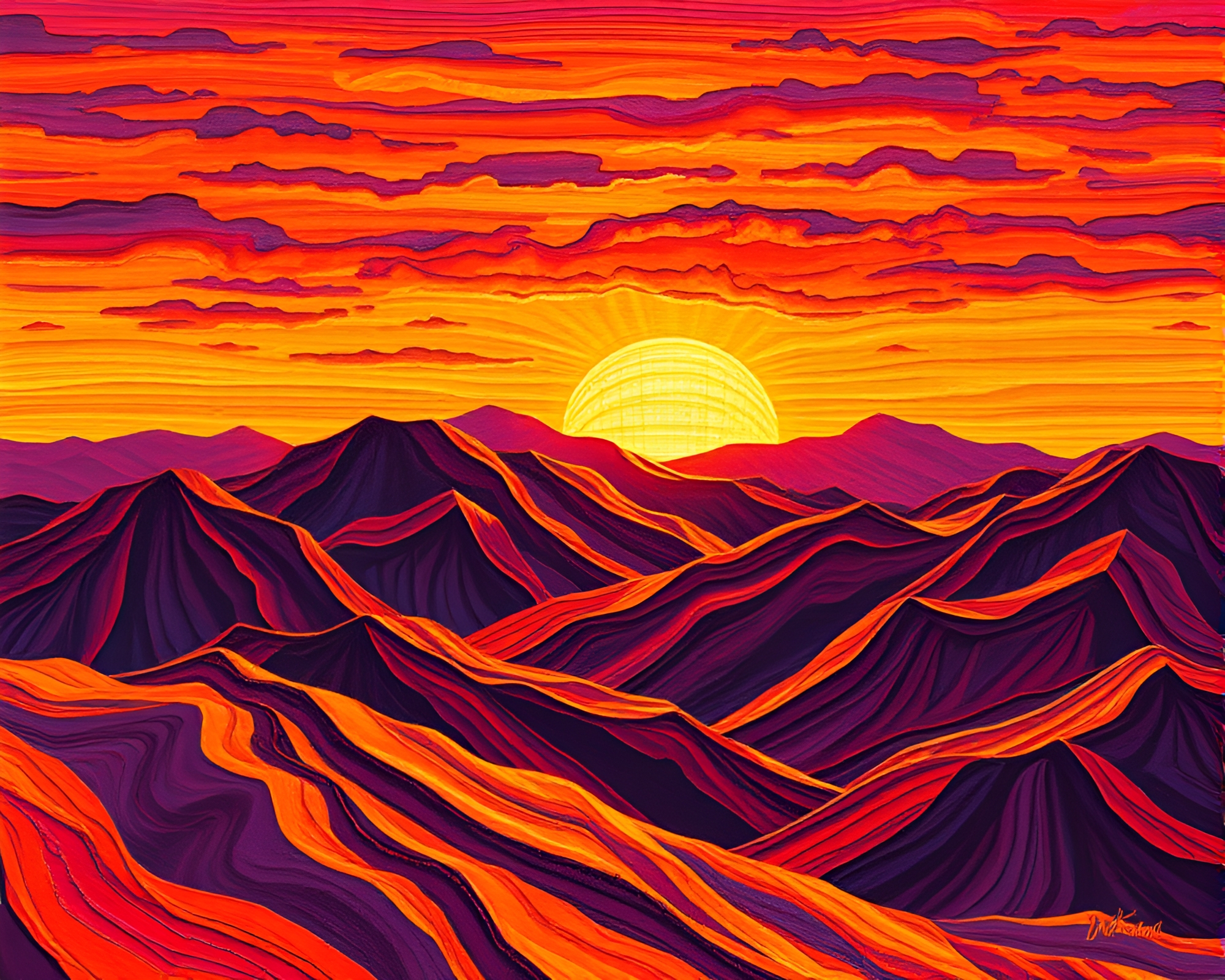 Impasto Binary Code Sunset in Stereoscopic 3D – free AI stock image
