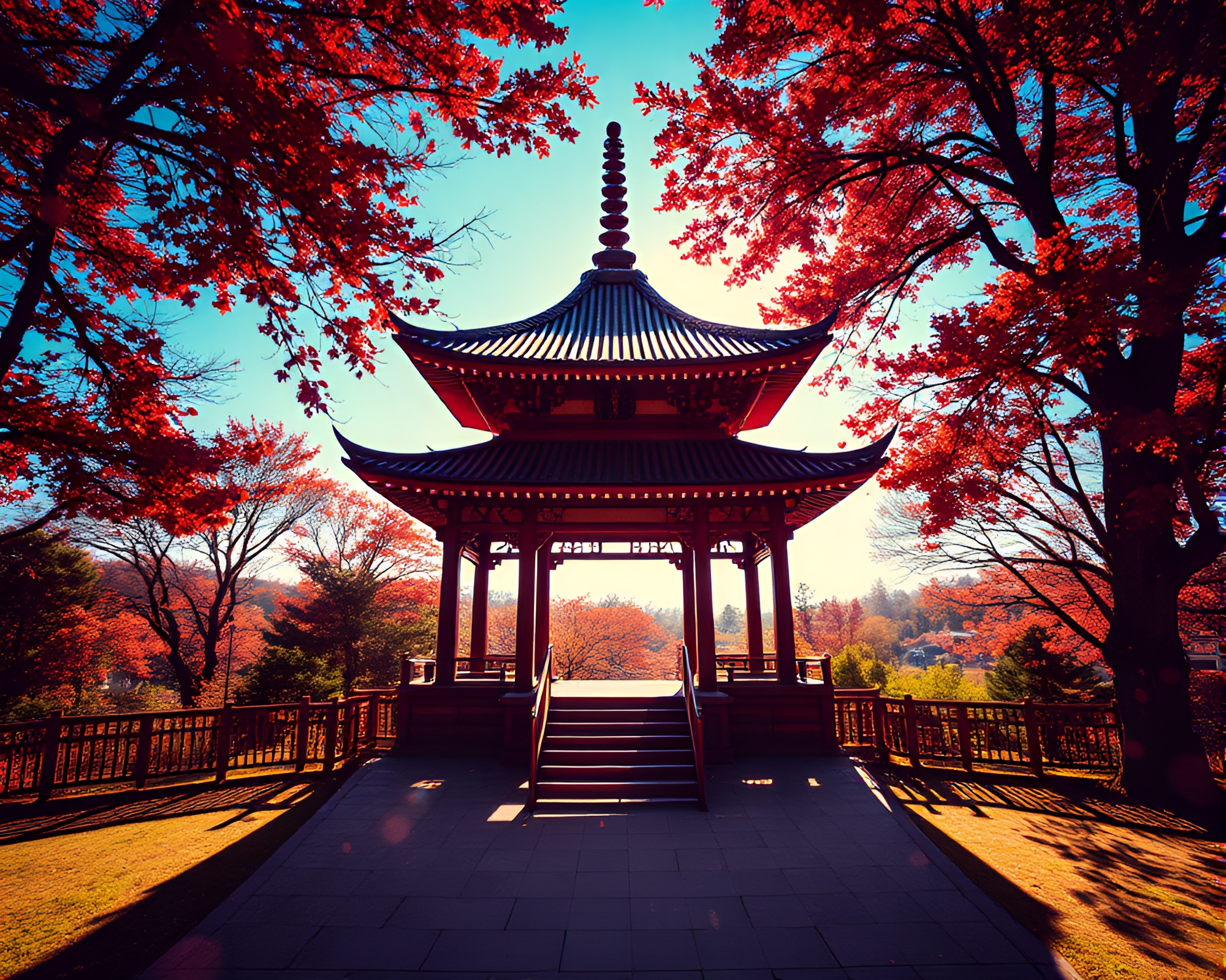 Pagoda Kaleidoscope Pop Art in Soft Shadows – free AI stock image