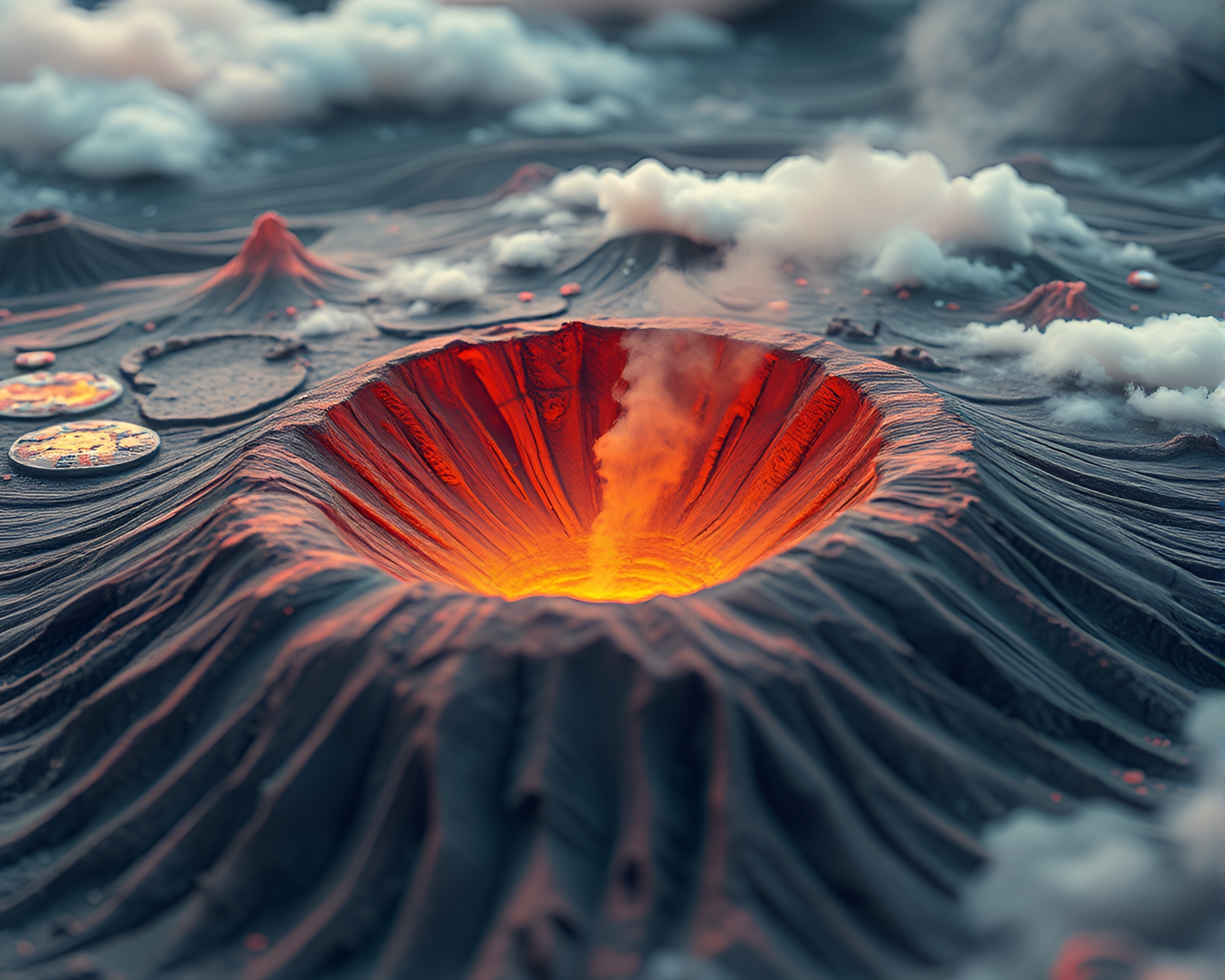 Surreal Macro Volcano Crater in Planetary Pastel – free AI stock image