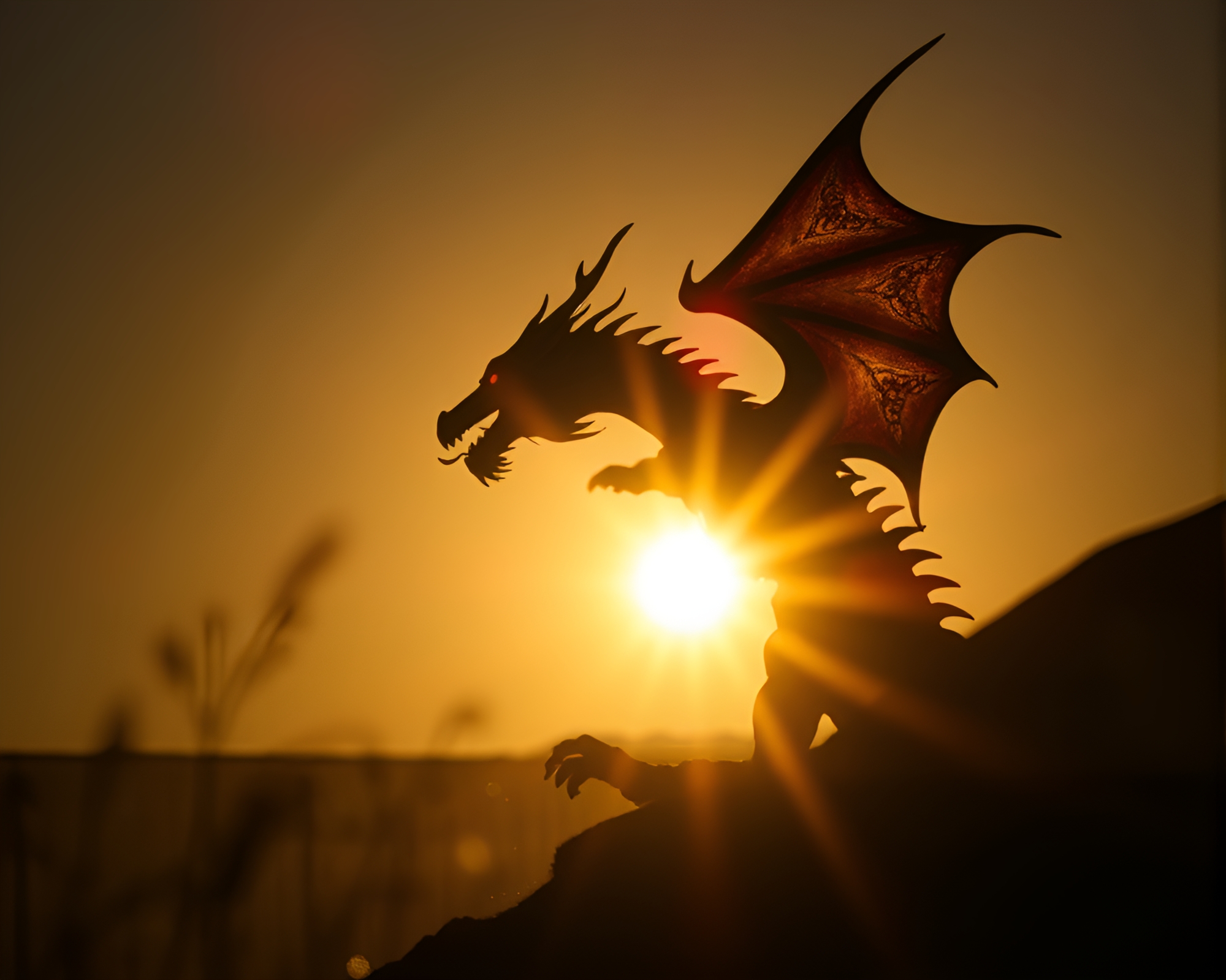 Celestial Dragon Silhouetted against Sun Glare – free AI stock image