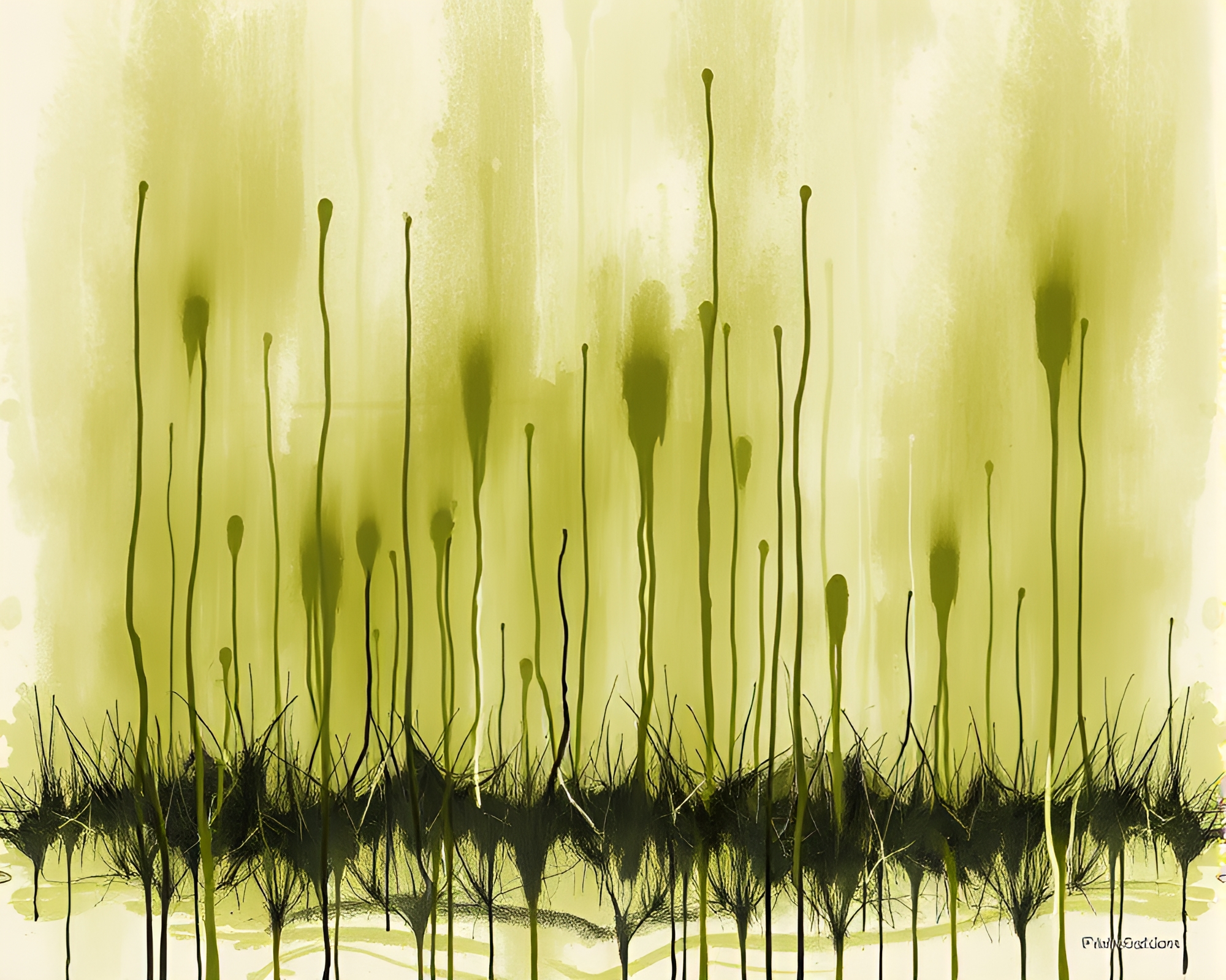Geyser Field Graffiti Drips: Olive Drab Chalk Drawing – free AI stock image