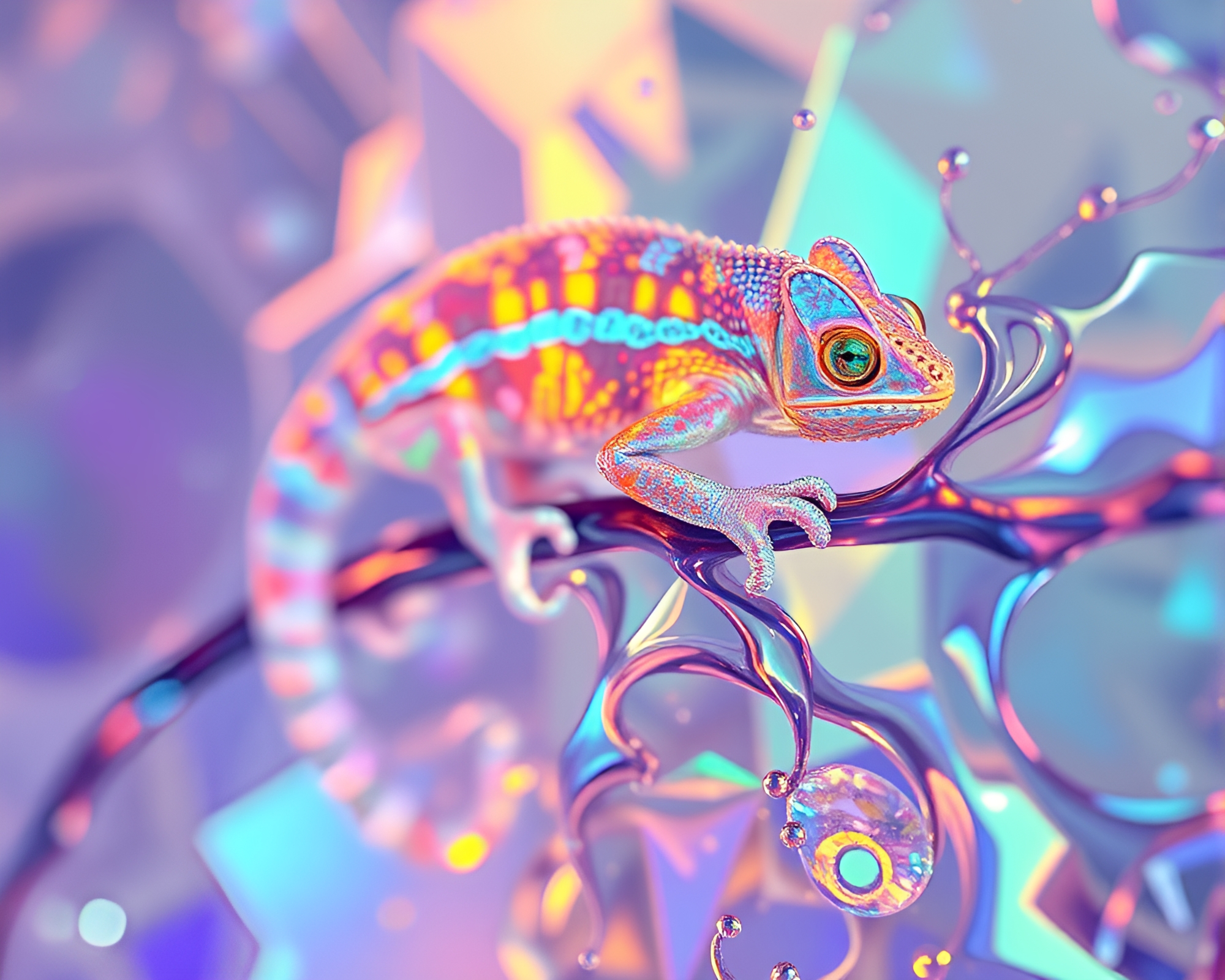 Chameleon Reflections in Topaz Fluid Simulation – free AI stock image