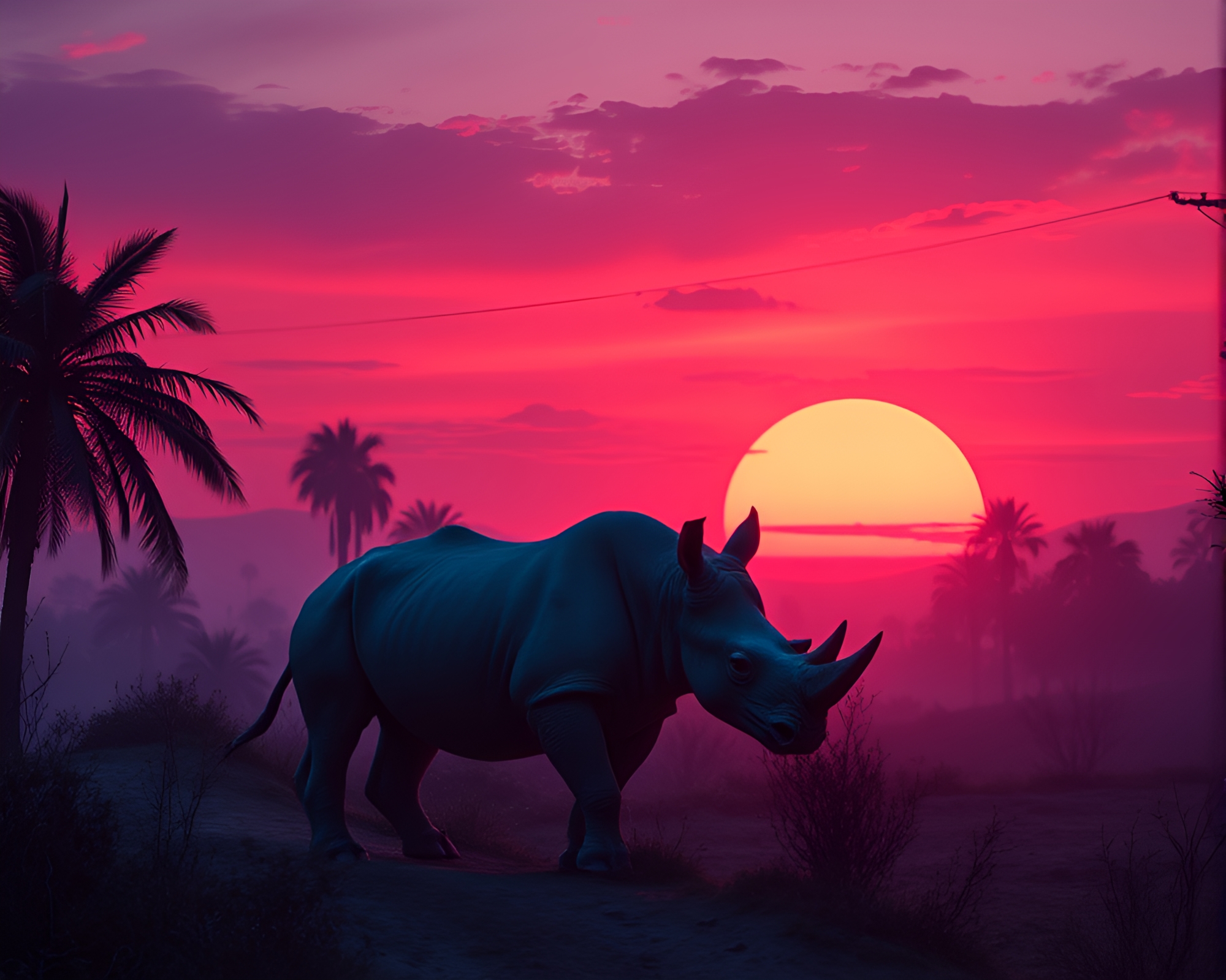 Synthwave Rhino at Cool Dawn – free AI stock image