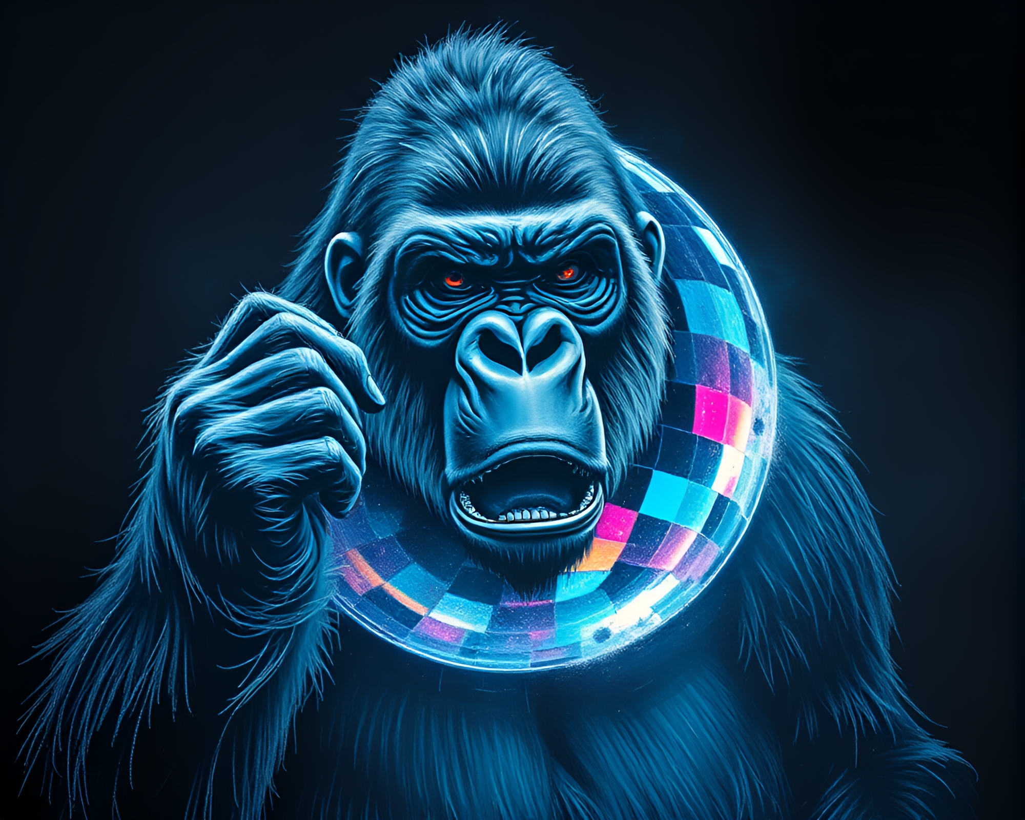 Chalk Gorilla in Disco Light Inferno – free AI stock image