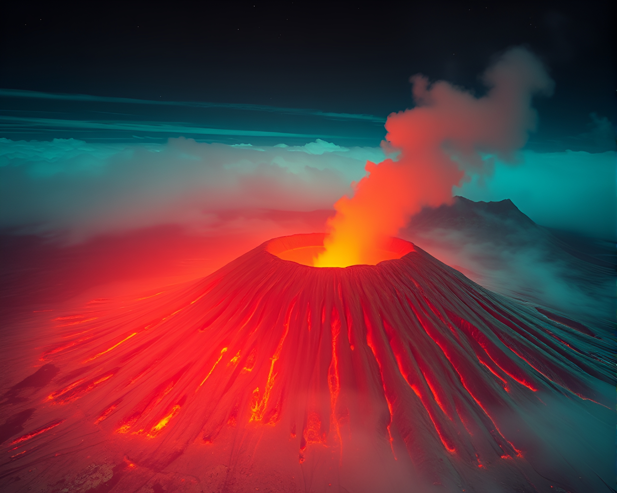 Mildew Spots Meets Volcanic Inferno: A Synthwave Wonderland – free AI stock image