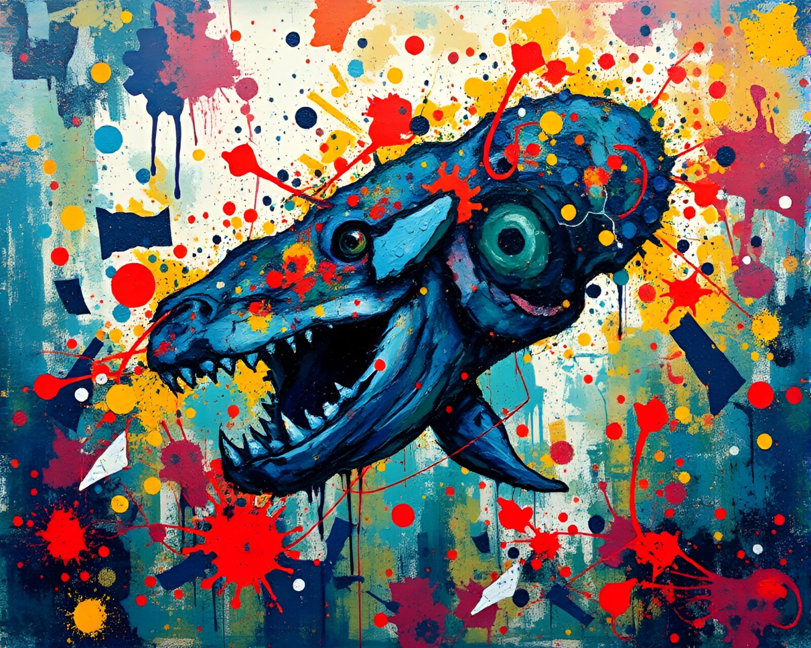 Vibrant, swirling kaleidoscope of Leviathan in expressionist style