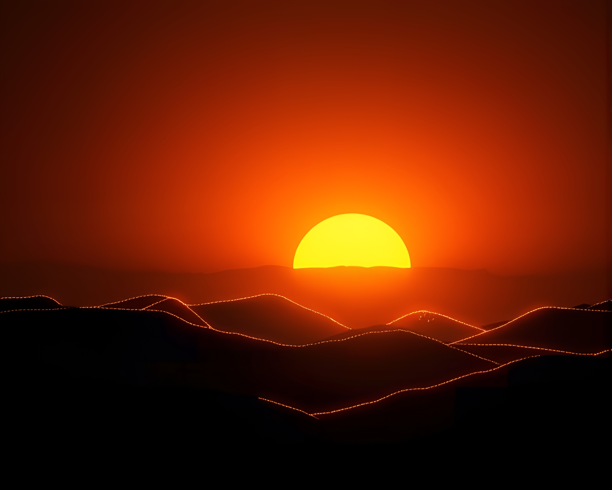Ley Lines Illuminated by Gold Foil Silhouettes at Dawn – free AI stock image