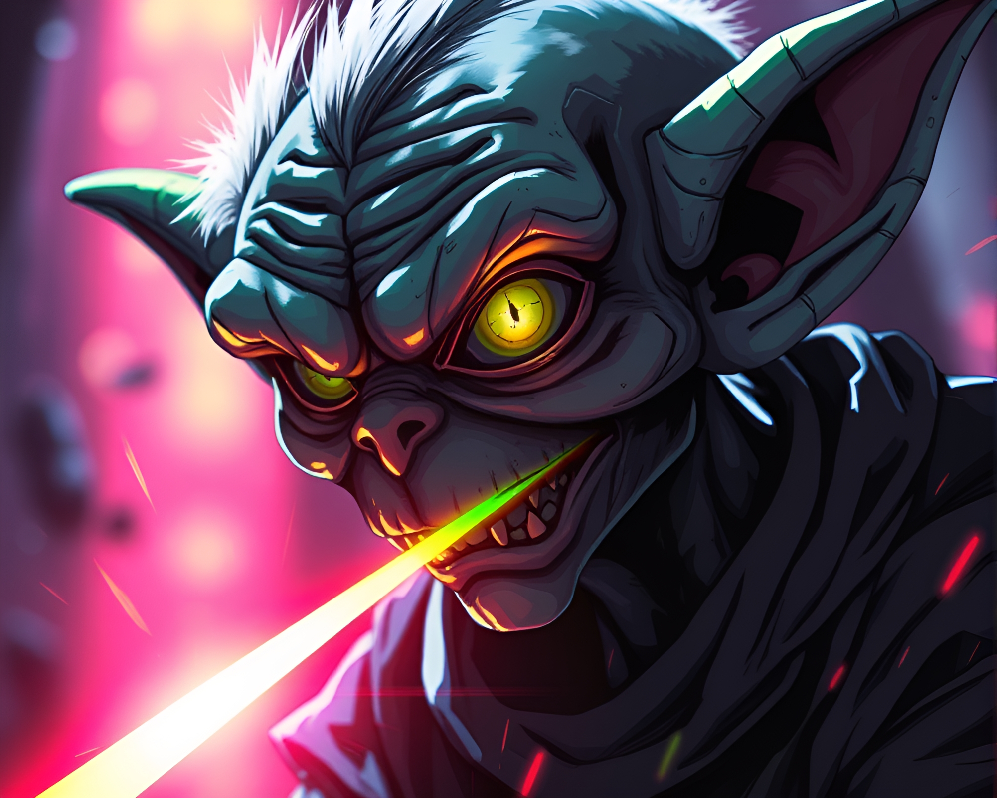 Manga Goblin Embraced by Glitch Lantern Flares – free AI stock image