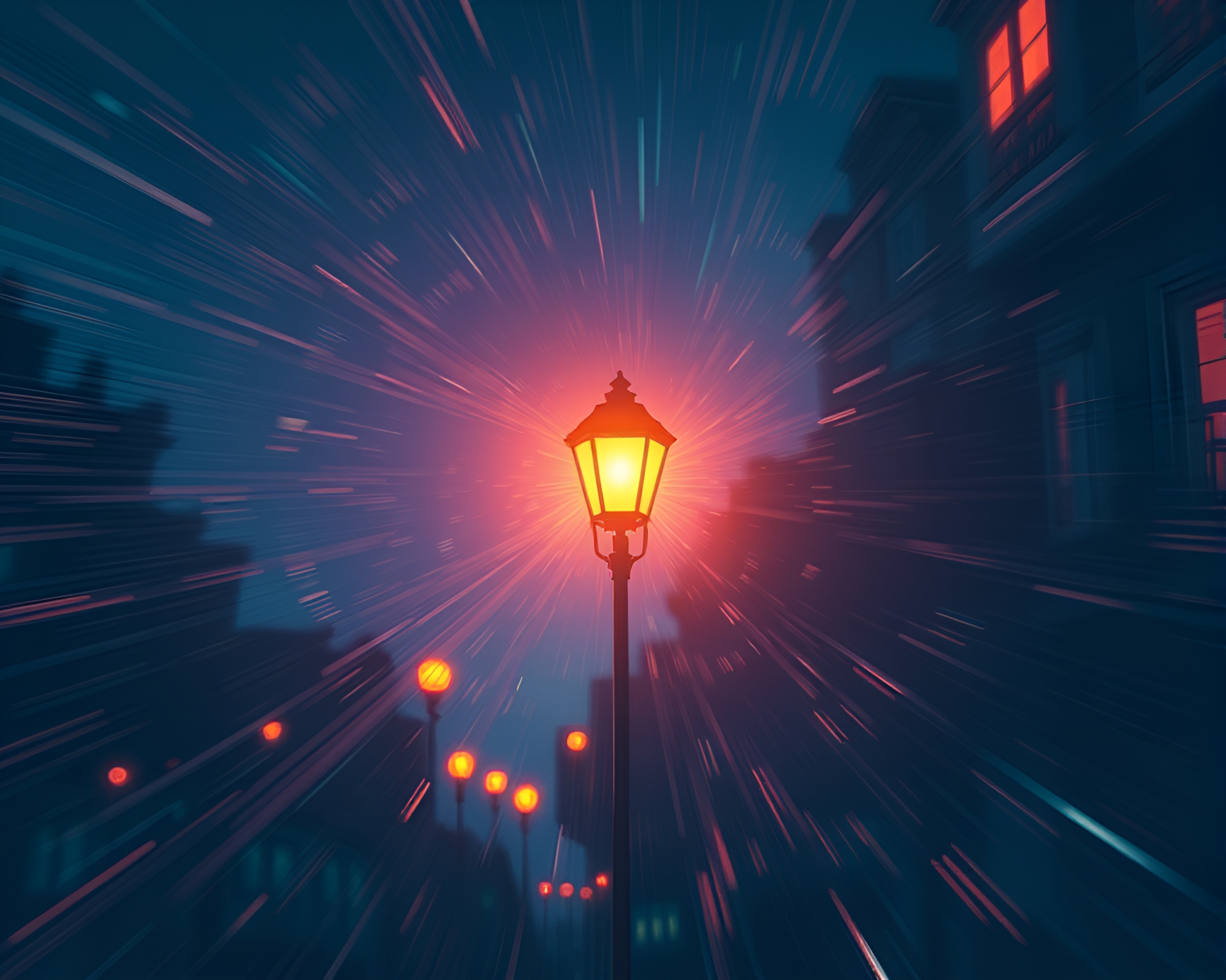 Futuristic Satellite Swirl in Streetlamp Glow – free AI stock image