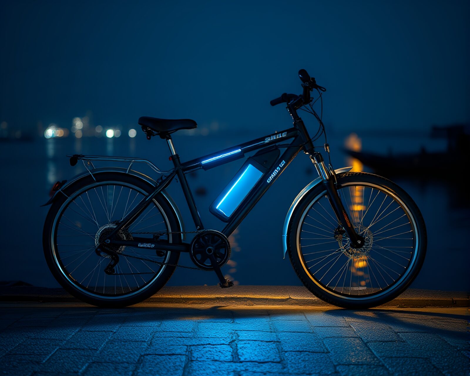 Low light photo of solar bike with ocean hues