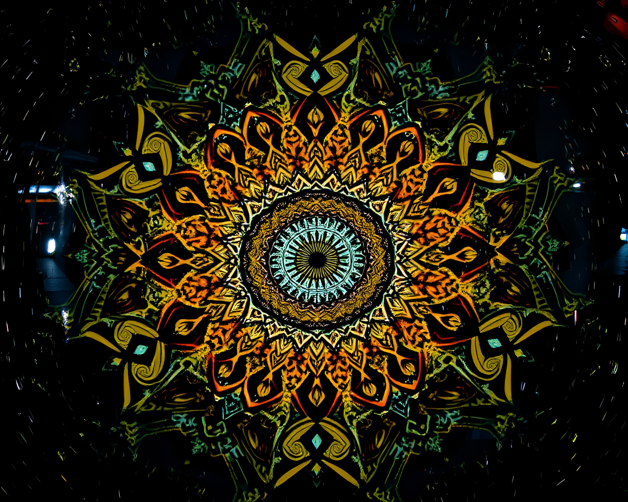 Mandala Op Art Rain Reflections Wide-Angle View – free AI stock image