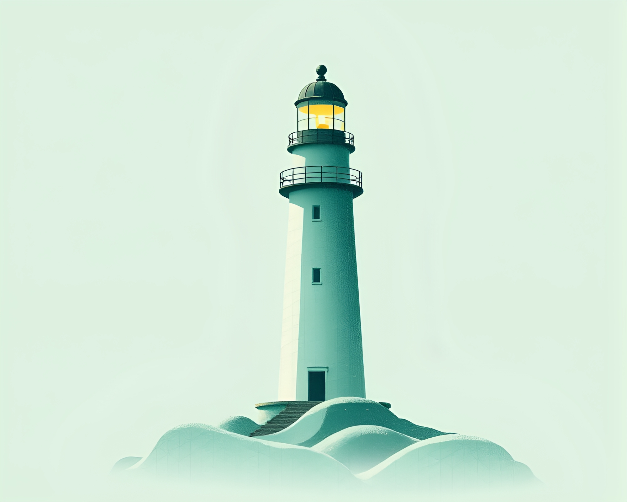 Mystical Mint Green Lighthouse with Grain Overlay – free AI stock image