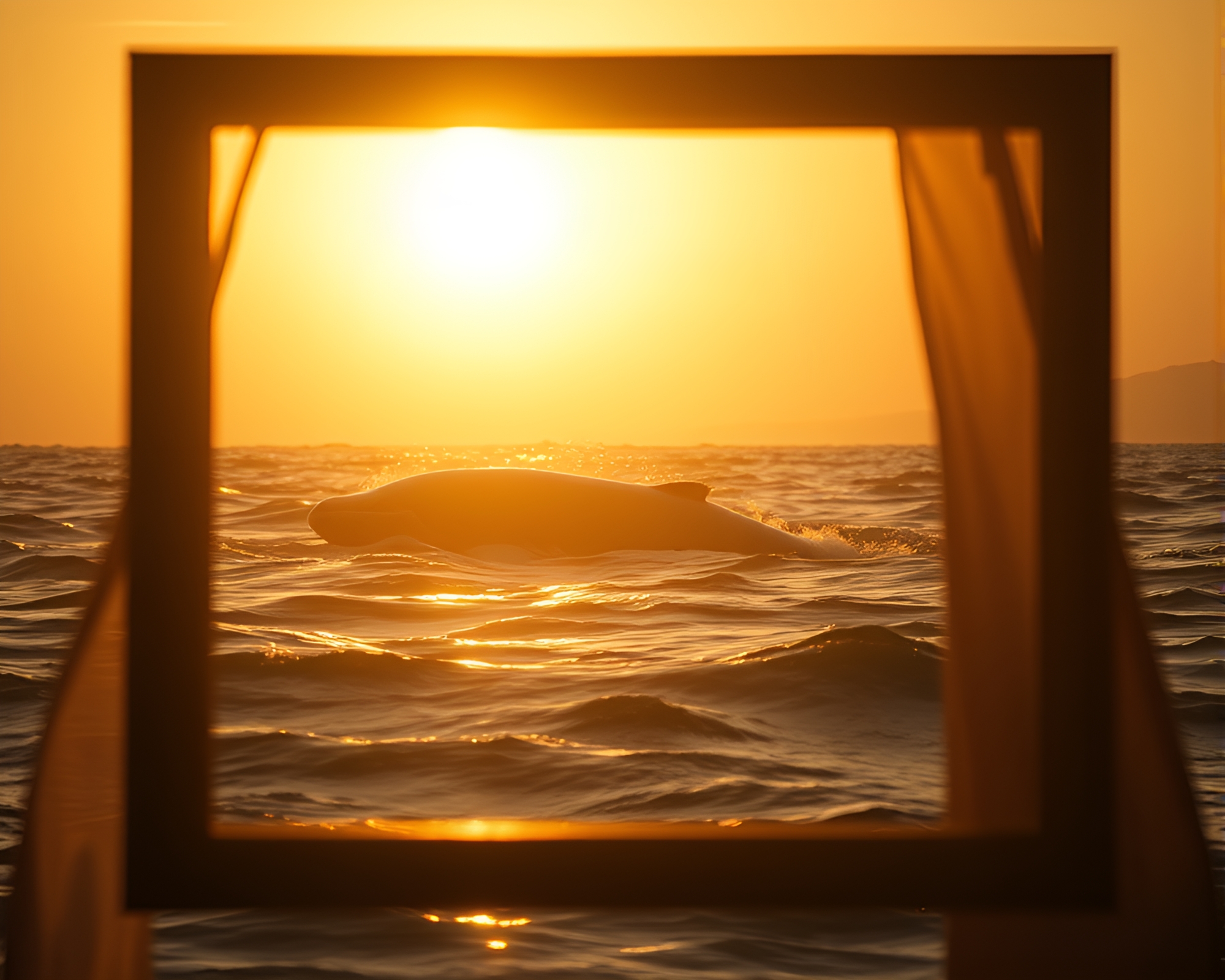 Whale in Frame within Frame: Golden Hour Sepia Tones – free AI stock image