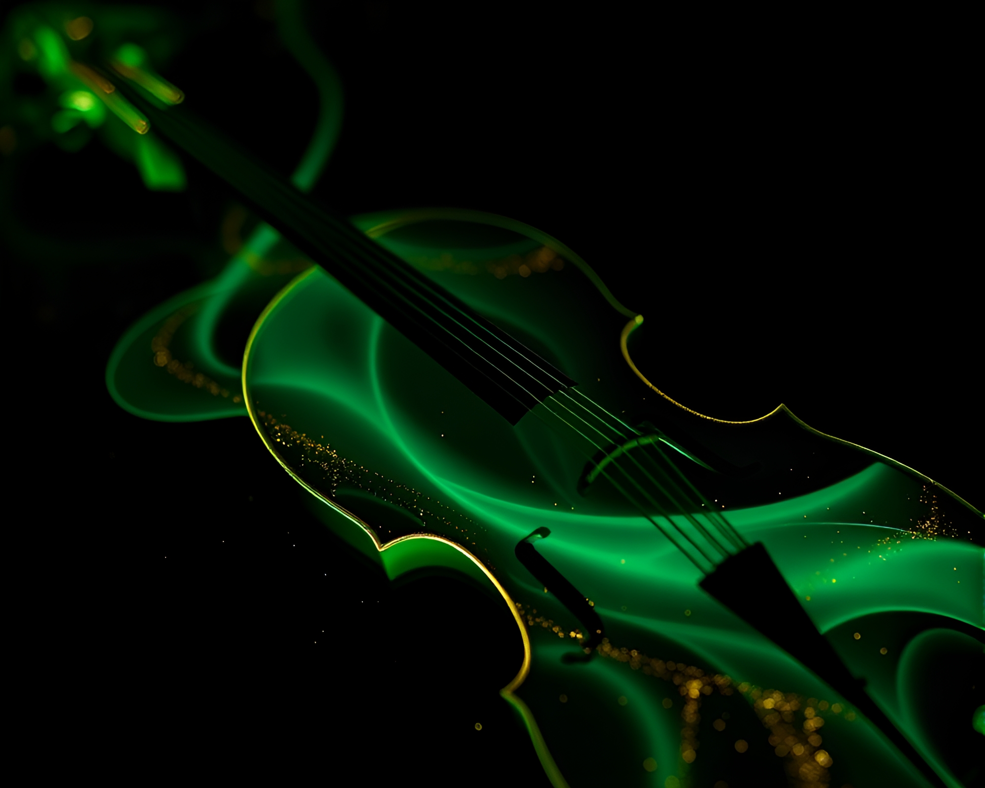 Glow-in-the-Dark Cello Symphony with Gold Foil Accents – free AI stock image
