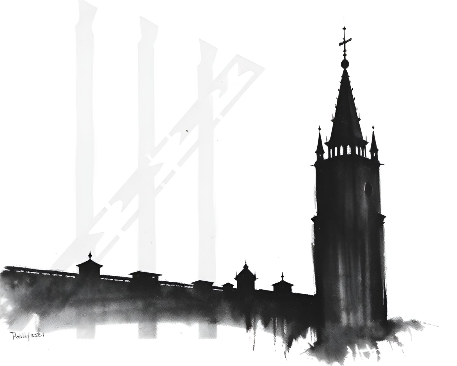 Mysterious tower engulfed in deep shadows, artistic study
