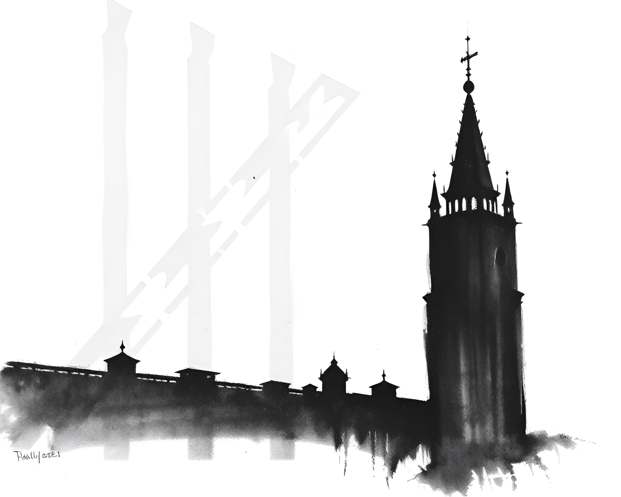Tower of Shadows: Charcoal Black Study – free AI stock image
