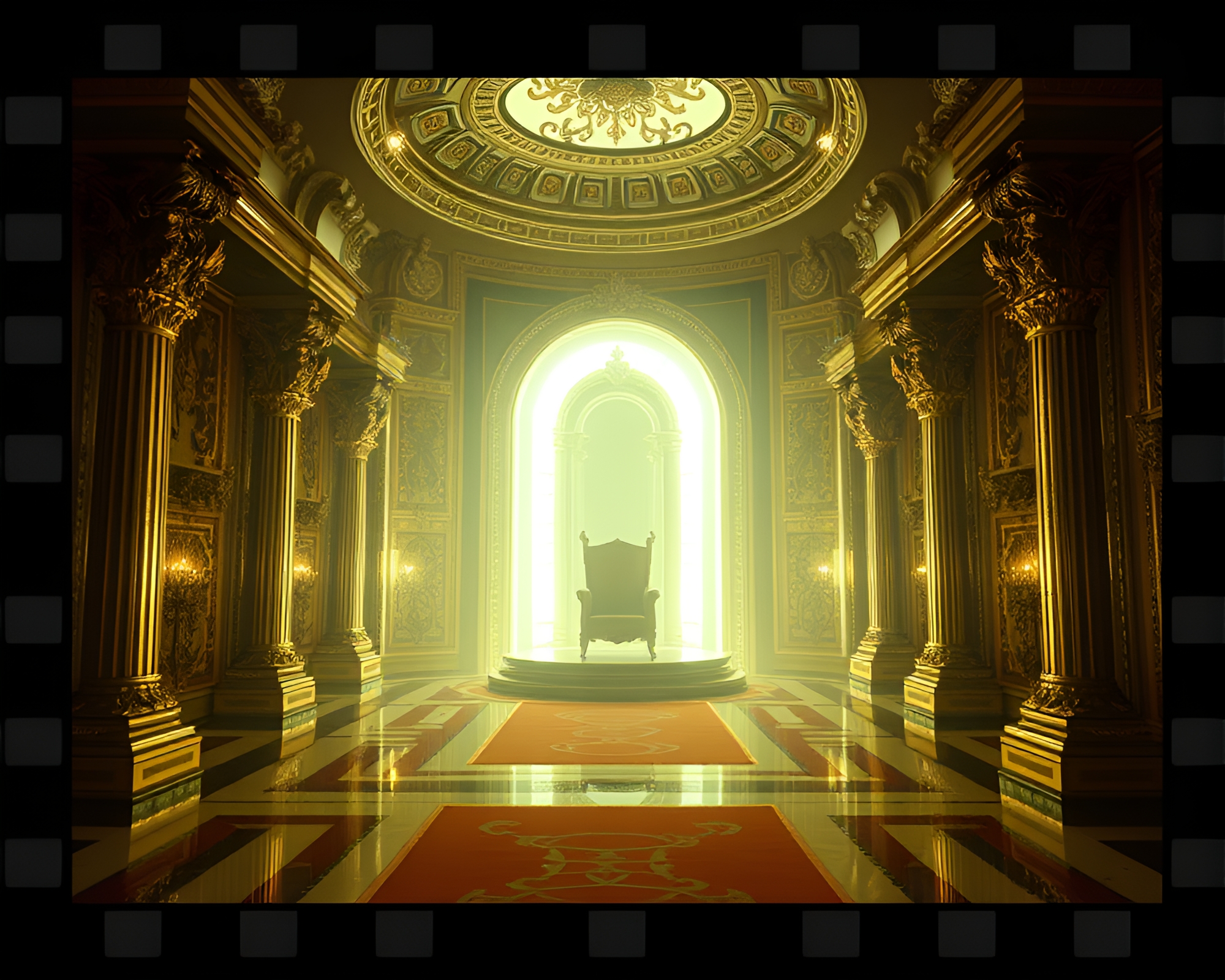 Mirror Maze Throne Room Illuminated Film Strip Border – free AI stock image