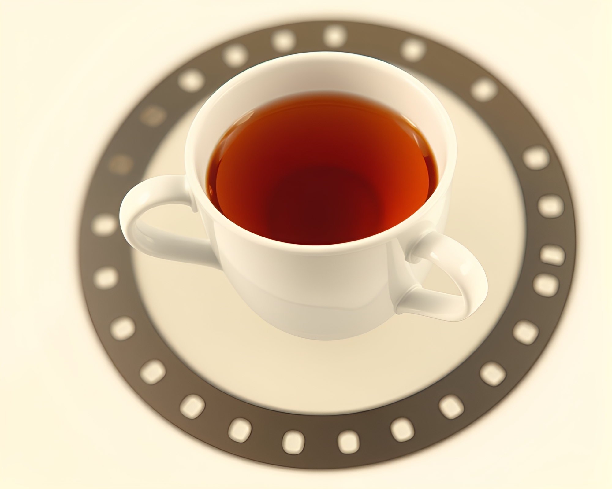 Floating tea cup in high-poly film sprocket universe – free AI stock image